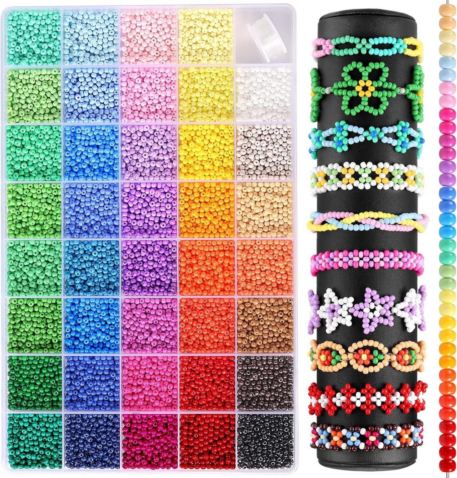 Ketten und Armband Set 3mm Perlen für Armbänder, 39 Farben 8200 Stück Perlen Zum