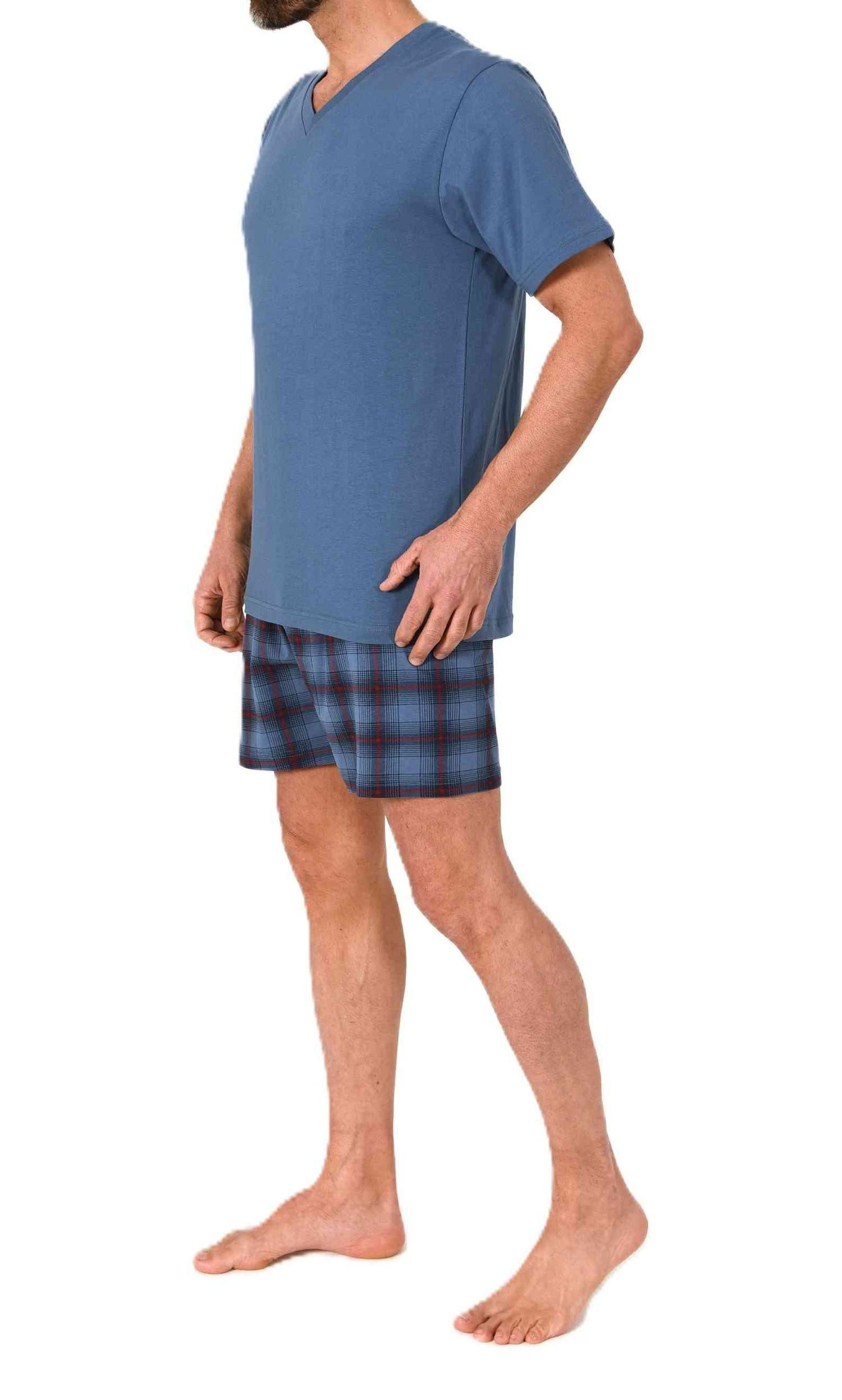Normann Pyjama Normann Herren kurzarm Schlafanzug Shorty mit karierter Hose günstig online kaufen