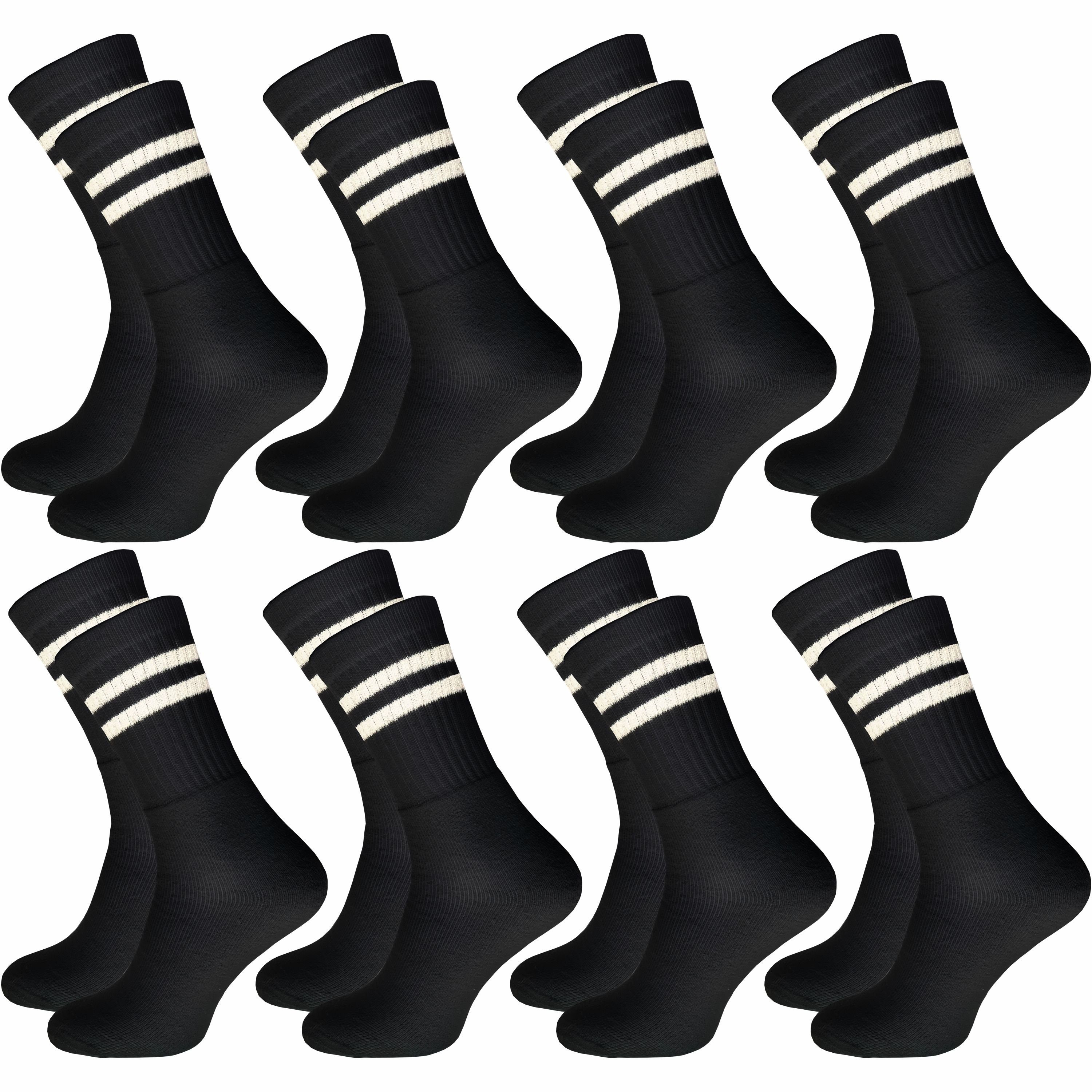 GAWILO Tennissocken für Herren im Retro-Style in weiß & schwarz für Freizeit & Sport (8 Paar) ausgestattet mit Frotteesohle für angenehme Polsterung