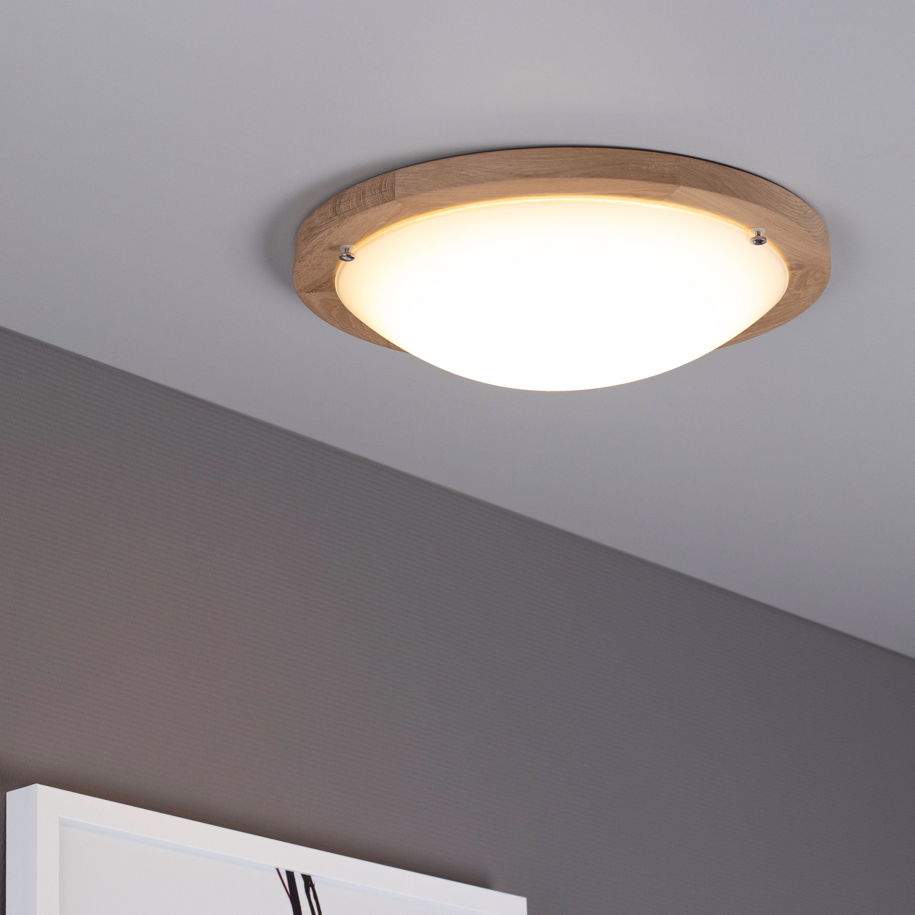 SPOT Light LED Deckenleuchte FRIDA, LED fest integriert, Warmweiß, LED-Lichtquelle  integriert, Schirm aus Glas, Baldachin aus Einchenholz