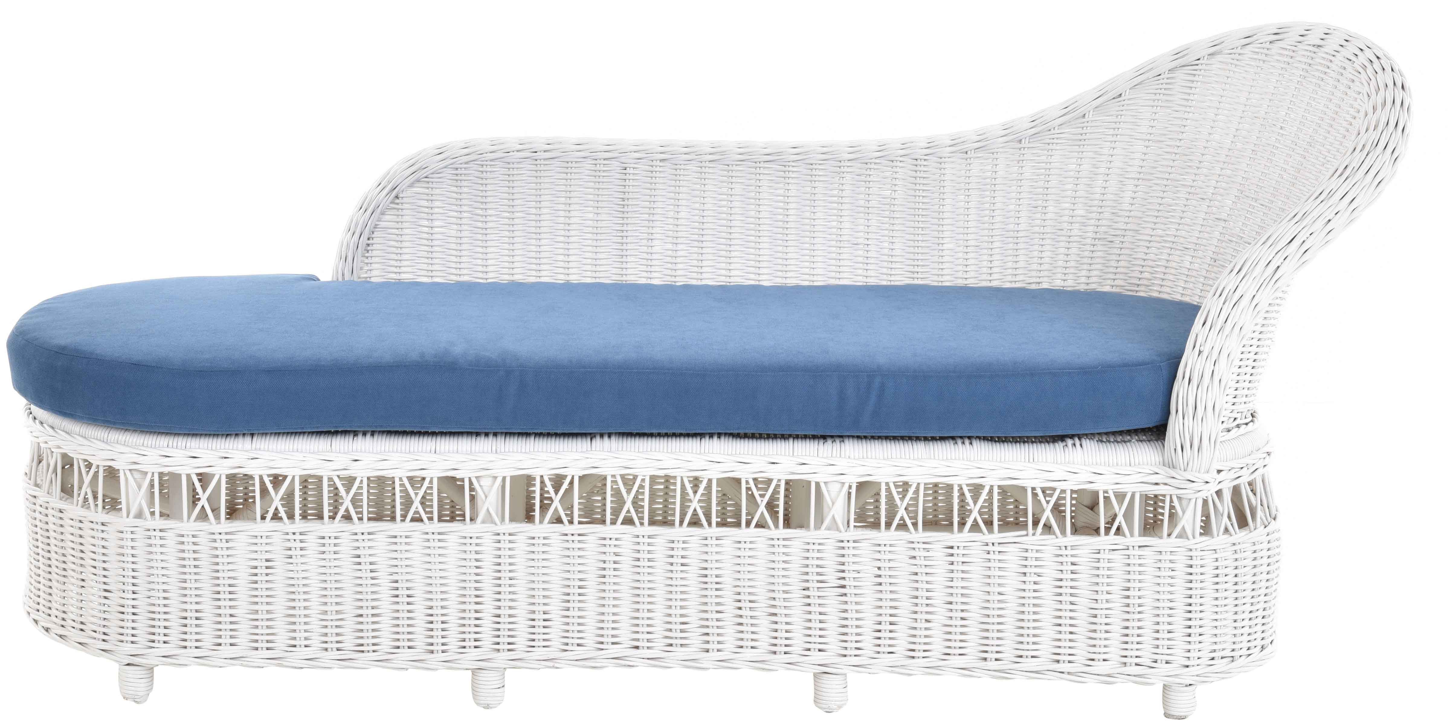 Krines Home Recamiere Rattan Recamiere Landhaus Ottomane Rattanliege Liege mit Polster, Wohnzimmer Wintergarten