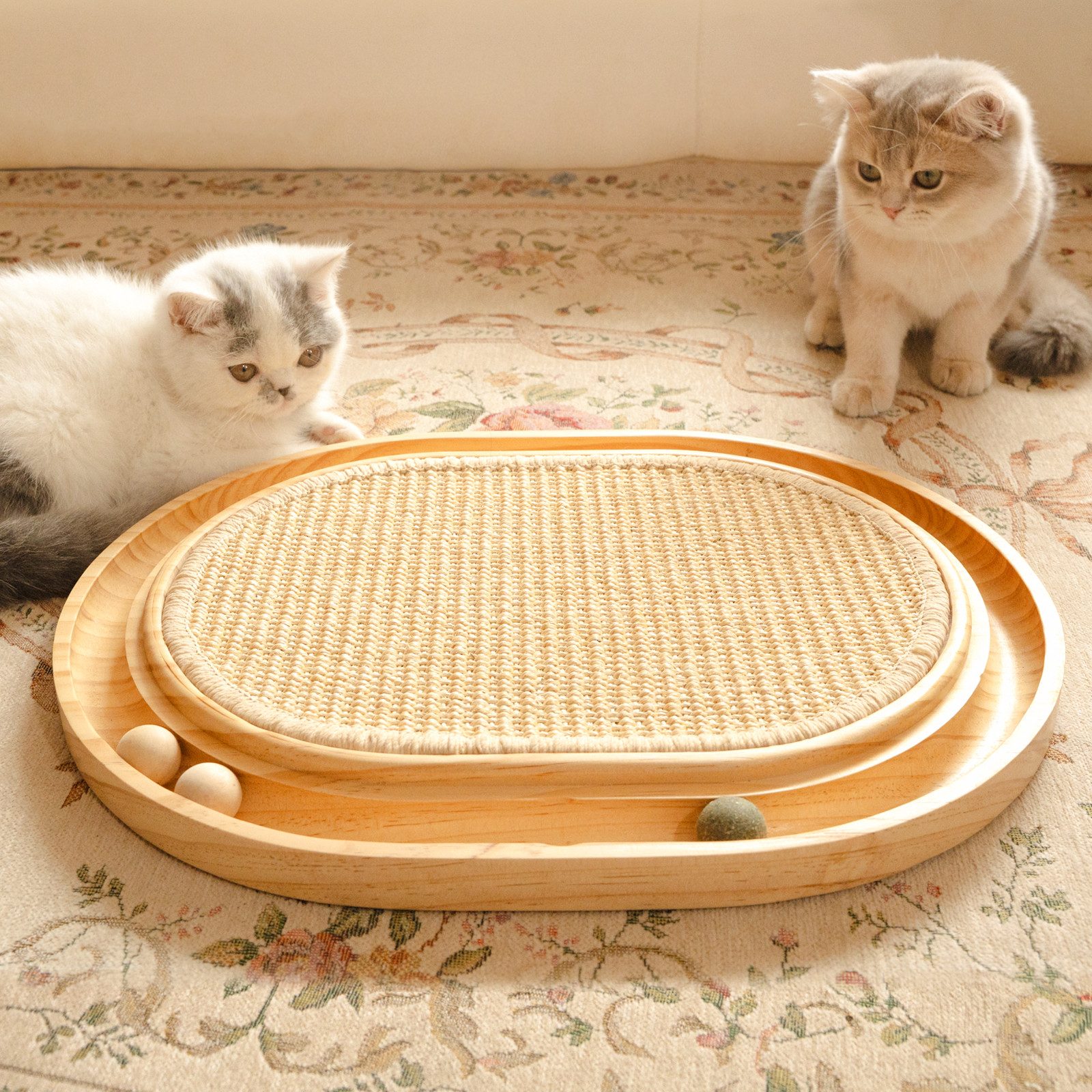 CheerPals Kratzbrett 2-in-1 Sisal aus massivem Kiefernholz mit Katzenminzekugeln, (1-tlg)