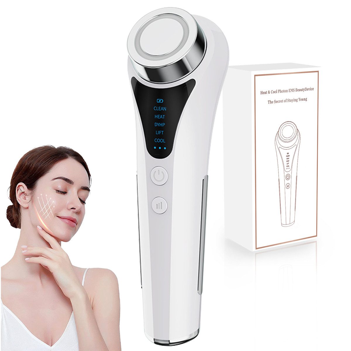 Gesichtsmassagegerät 6-in-1 Gesichtsmassagegerät mit EMS, LED, Wärme & Kühlung – Anti-Aging