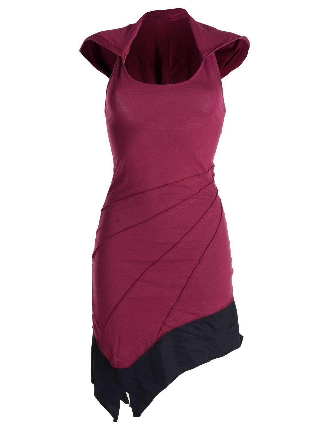 Vishes Neckholderkleid Mini Kleid Neckholder zweifarbig Zipfelkleid Hippie, Goa, Boho Elfen Style dunkelrot
