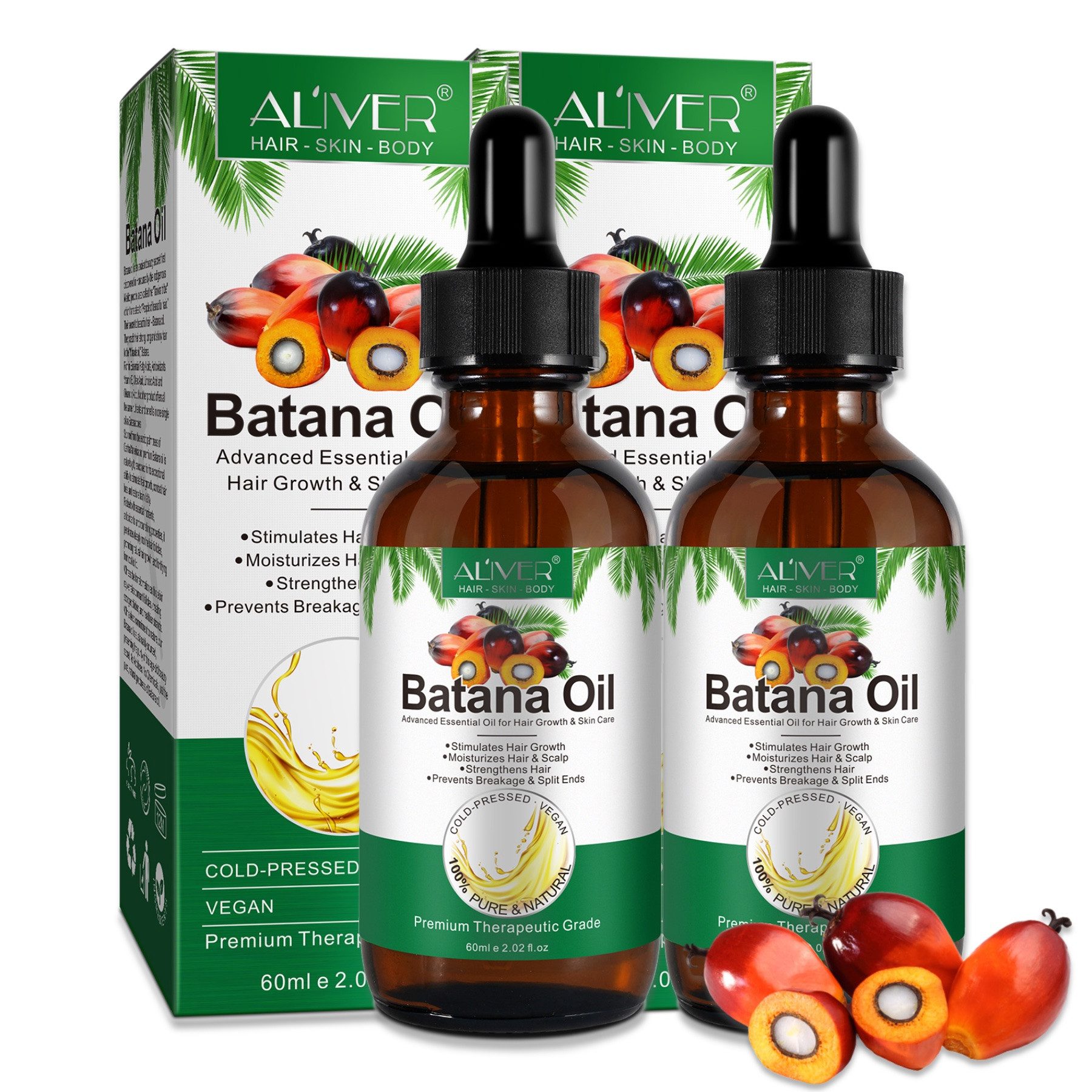 ALIVER Haaröl Batana Öl für Haare Haarwachstum Haarpflege Gesicht Haut Nägel Vegan, 2-tlg., Vegan