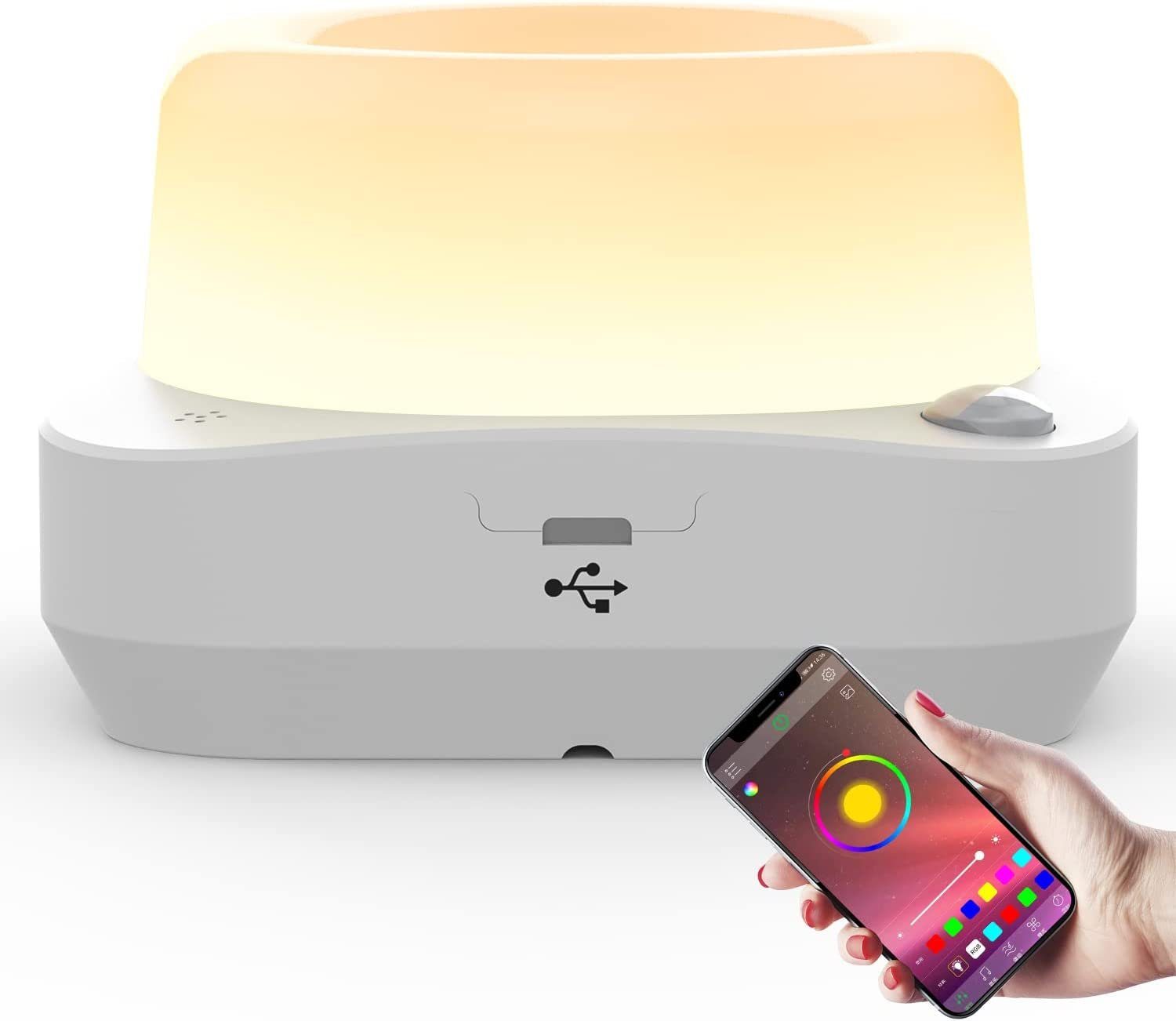 Diyarts LED Farbwechsel, aufladbar mit dimmbar, Timer, integriert, App-Steuerung Nachtlicht, LED stufenlos USB fest