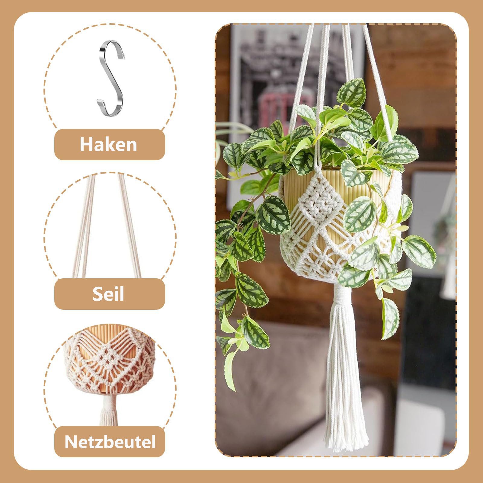 FOUORTUNATE-BEE Blumenampel 2er Set Blumenampel Hängepflanzgefäße mit Mustern (Boho Deko Makramee Hängeampel mit Haken, 2 St., Blumentopf Hängend, Boho Zimmer Deko Aesthetic), Hängepflanzen Topf für Balkon Fenster Deko
