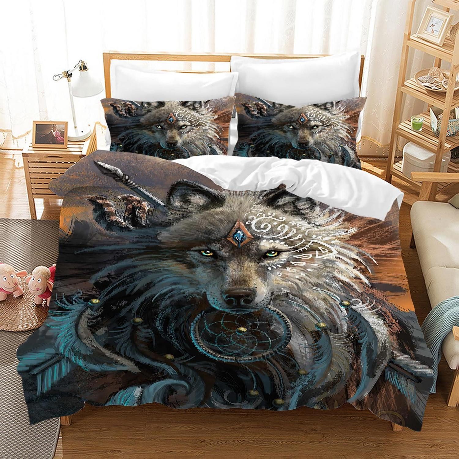 LuxusKollektion Jugendbettwäsche Bettwäsche Wolf 135x200 3D Tiermuster Jungen