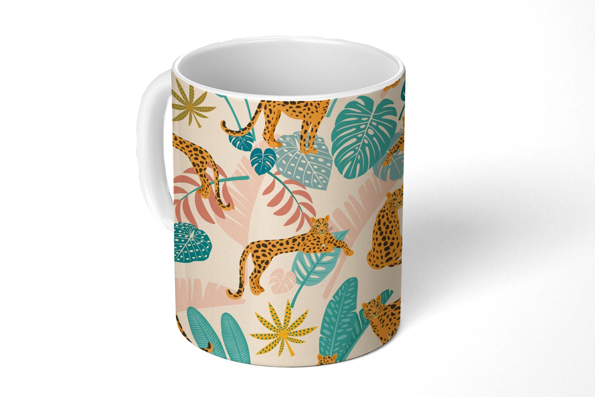 Kinder Aquarell - Leopard MuchoWow Rosa Teetasse, Kaffeetassen, Tasse Mädchen Teetasse, Becher, Keramik, Blätter - - Geschenk - - Kinder, -