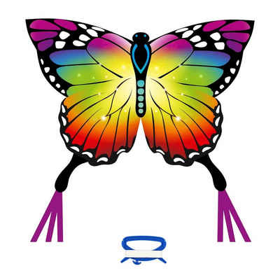 HQ Flug-Drache Kinderdrachen Einleiner Drachen HQ Butterfly Kite Rainbow ab 5 Jahren, + 190 cm Drachenschwanz