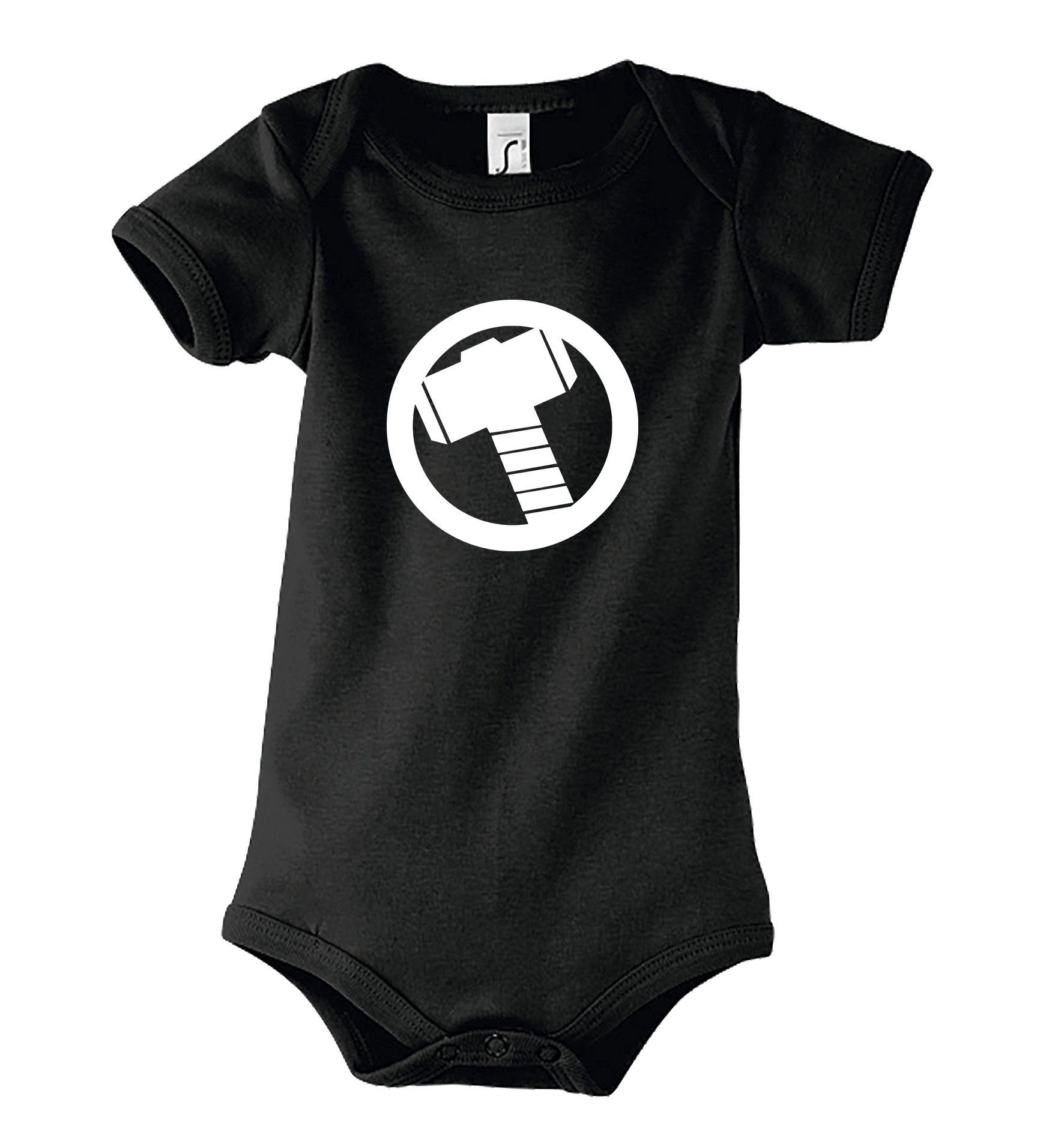 Baby Hammer Kurzarmbody Odin Designz Strampler Frontprint mit niedlichem Schwarz Body Thor Youth