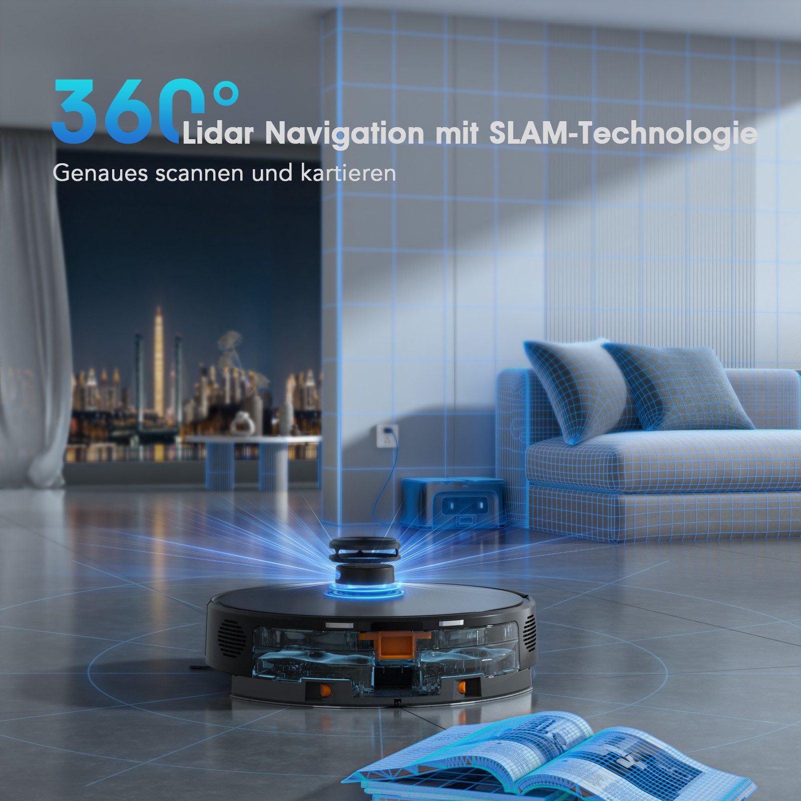 Teendow Saugroboter Saugroboter mit wischfunktion, LiDAR Staubsauger Roboter, 8000Pa, 850 W, mit Beutel, 4 Leistungsstufen, 3 Wasserstufen, 2.5 L Staubbehälter, Multi-Map