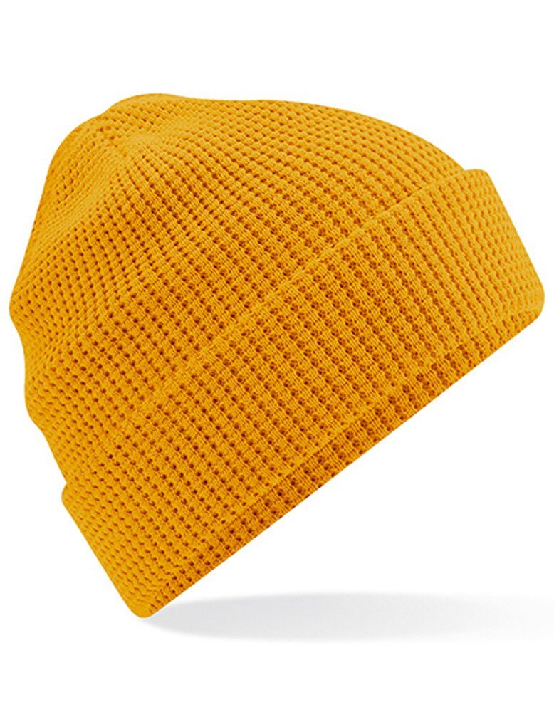 Modescout Stadler Strickmütze Cooler Winter Beanie mit Waffelstrick Bio-Baumwolle Mustard