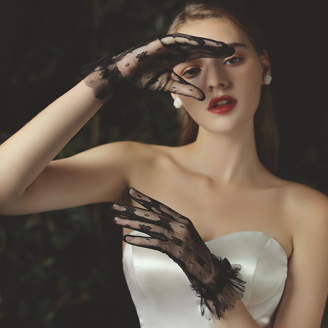 Handschuhe Spitze Abendhandschuhe schwarze Handschuhe Brautkleid DÖRÖY mit kurze
