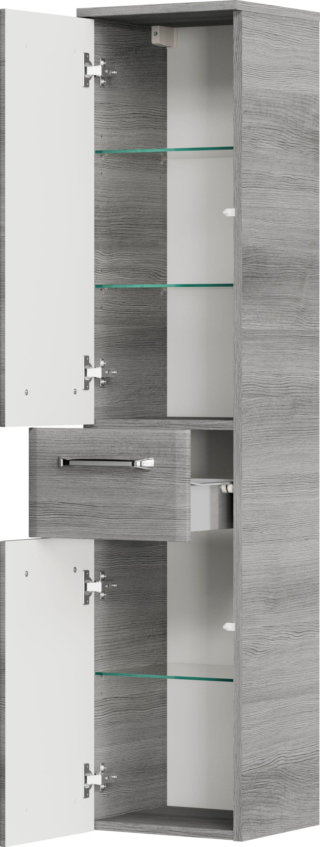 Saphir Midischrank Quickset Badschrank 30 cm breit, 2 Türen, 1 Schublade, 3 Einlegeböden Badezimmer-Midischrank inkl. Türdämpfer, Griffe in Chrom glänzend – Bild 5 von 5
