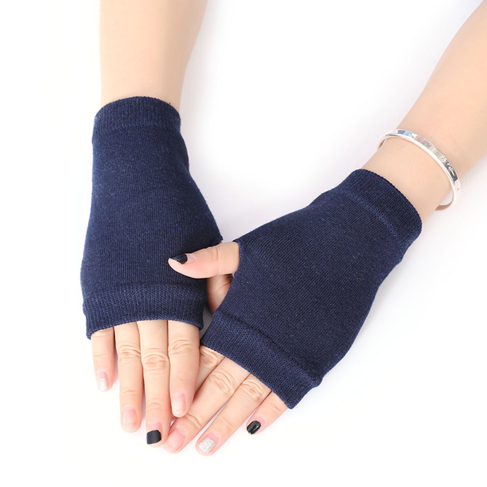 Blusmart Strickhandschuhe Halbfinger-Handschuhe, Fingerlose Handschuhe Navy Strickhandschuhe blau