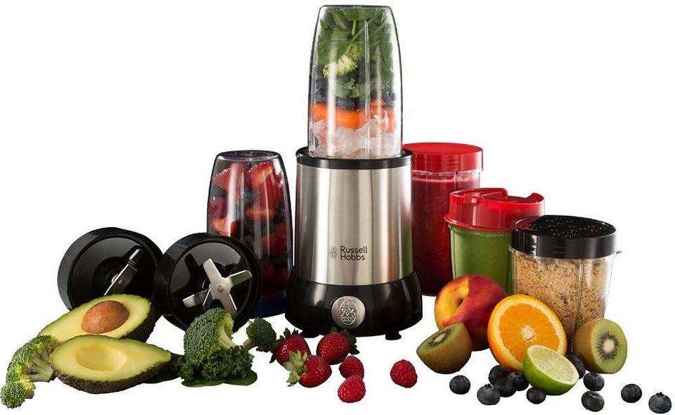 RUSSELL HOBBS Smoothie-Maker Nutri Boost 23180-56, 700 W,  Multifunktionsmixer, 12-teiliges Zubehör (5 Mixbehälter, 4  Deckelverschlüsse)