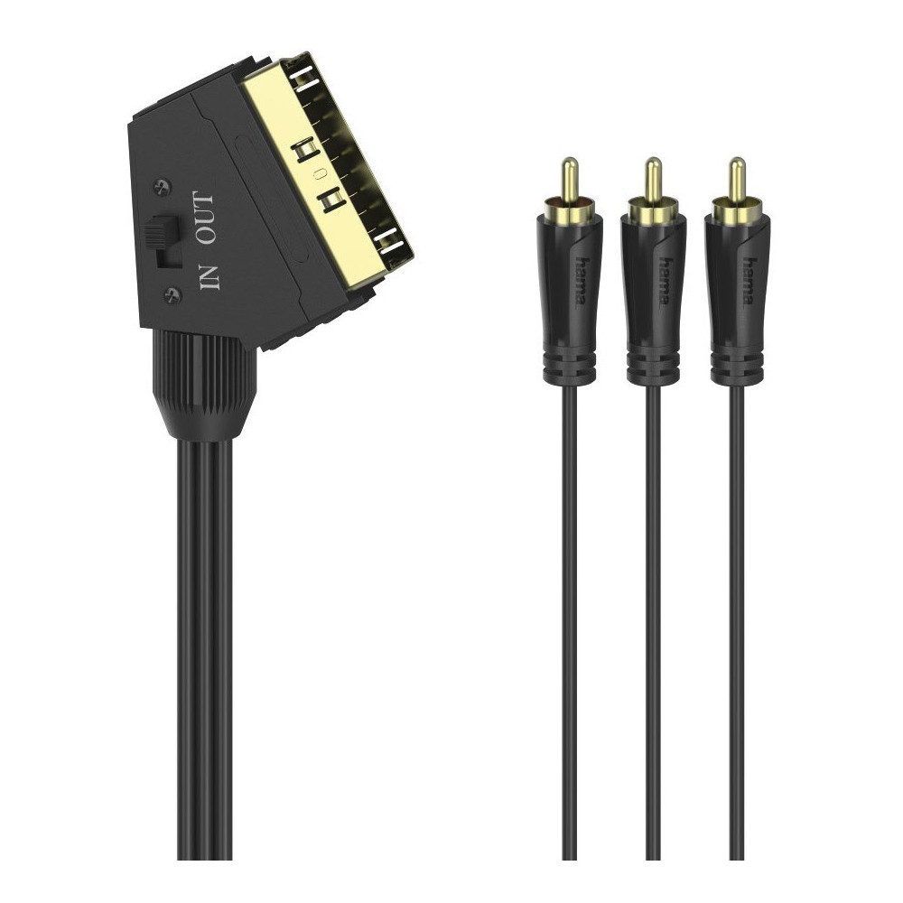 Hama Hama Video-Kabel 1,5m Scart > 3 Cinch schwarz Video-Kabel, Eurostecker, Schnellkupplung, Leichtgewicht