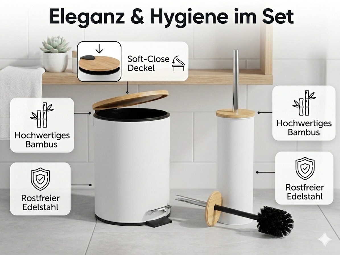 LikeKa Badaccessoire-Set 2 teilig Toilettenbürste und Kosmetikeimer matt mit Absenkautomatik