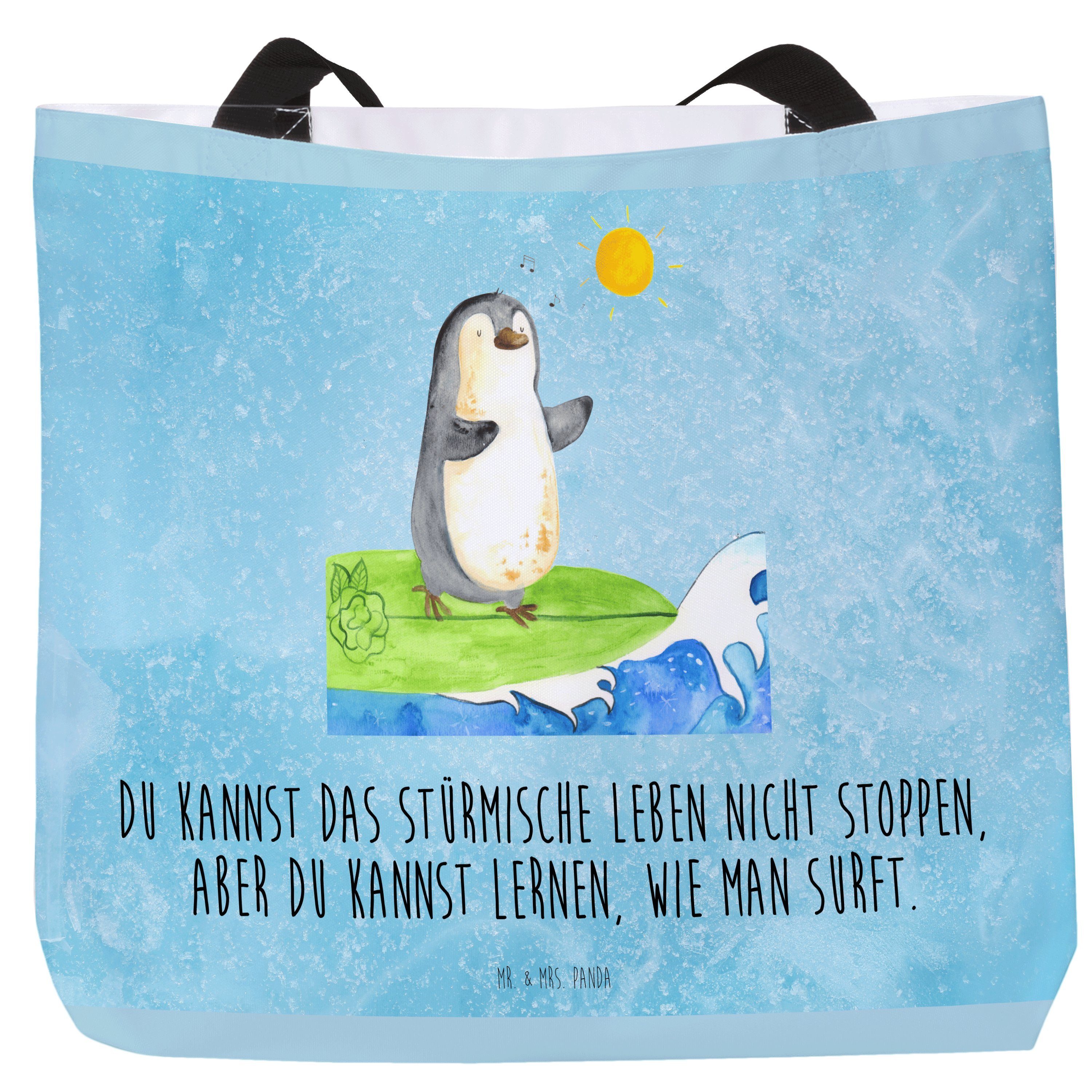 Mr. & Mrs. Panda Shopper Pinguin Surfer - Eisblau - Geschenk, Shopper, Hawaii, surfen, Strandt (1-tlg)