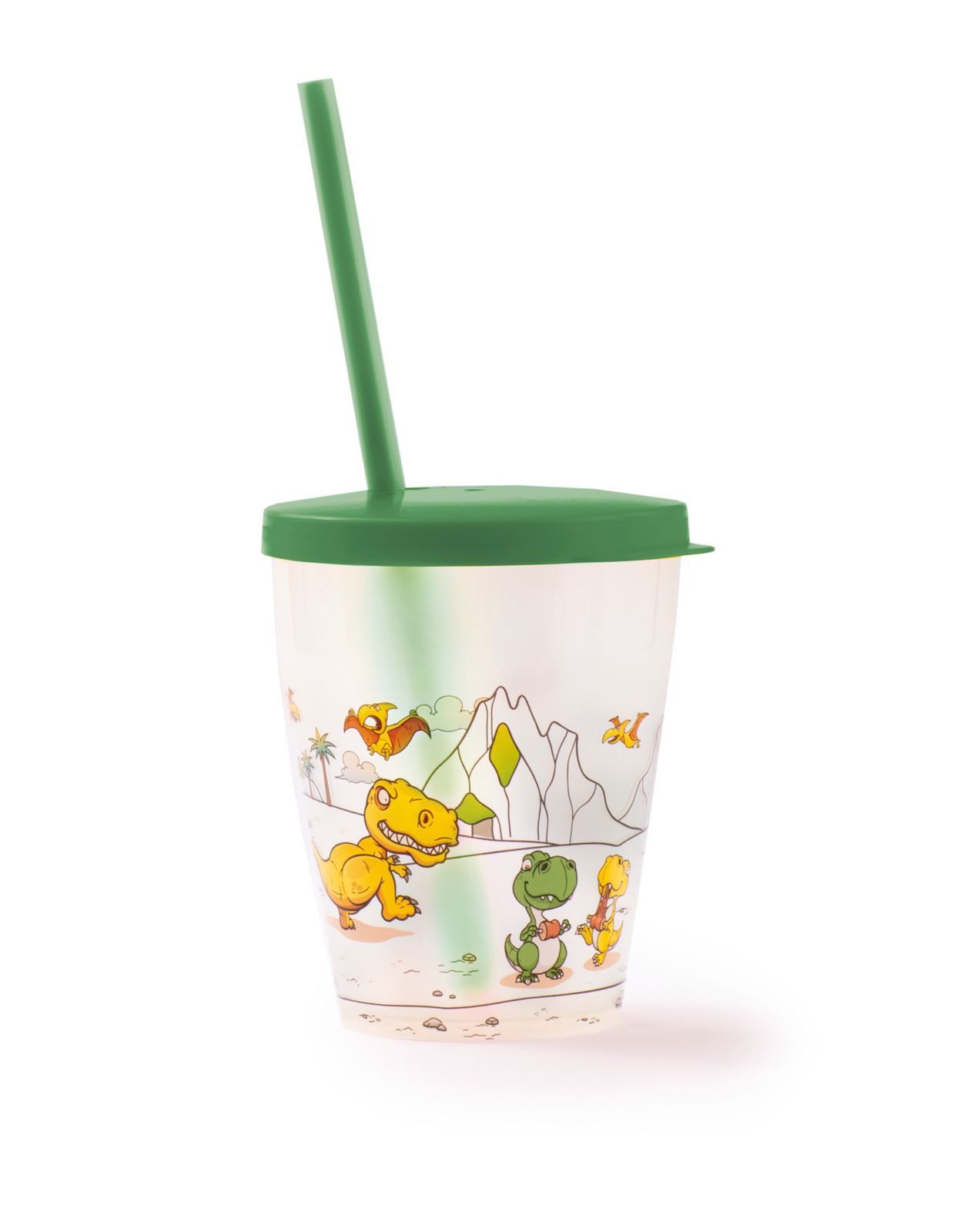 BURI Glas Kinder-Trinkbecher 385ml mit Deckel & Trinkhalm Kindergeburtstag, Kunststoff