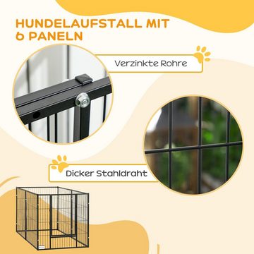 PawHut Freigehege Laufstall Hundelaufstall mit 6 Paneelen, für Innen, Stahl Schwarz, 82.5-150L x 79B x 81H cm