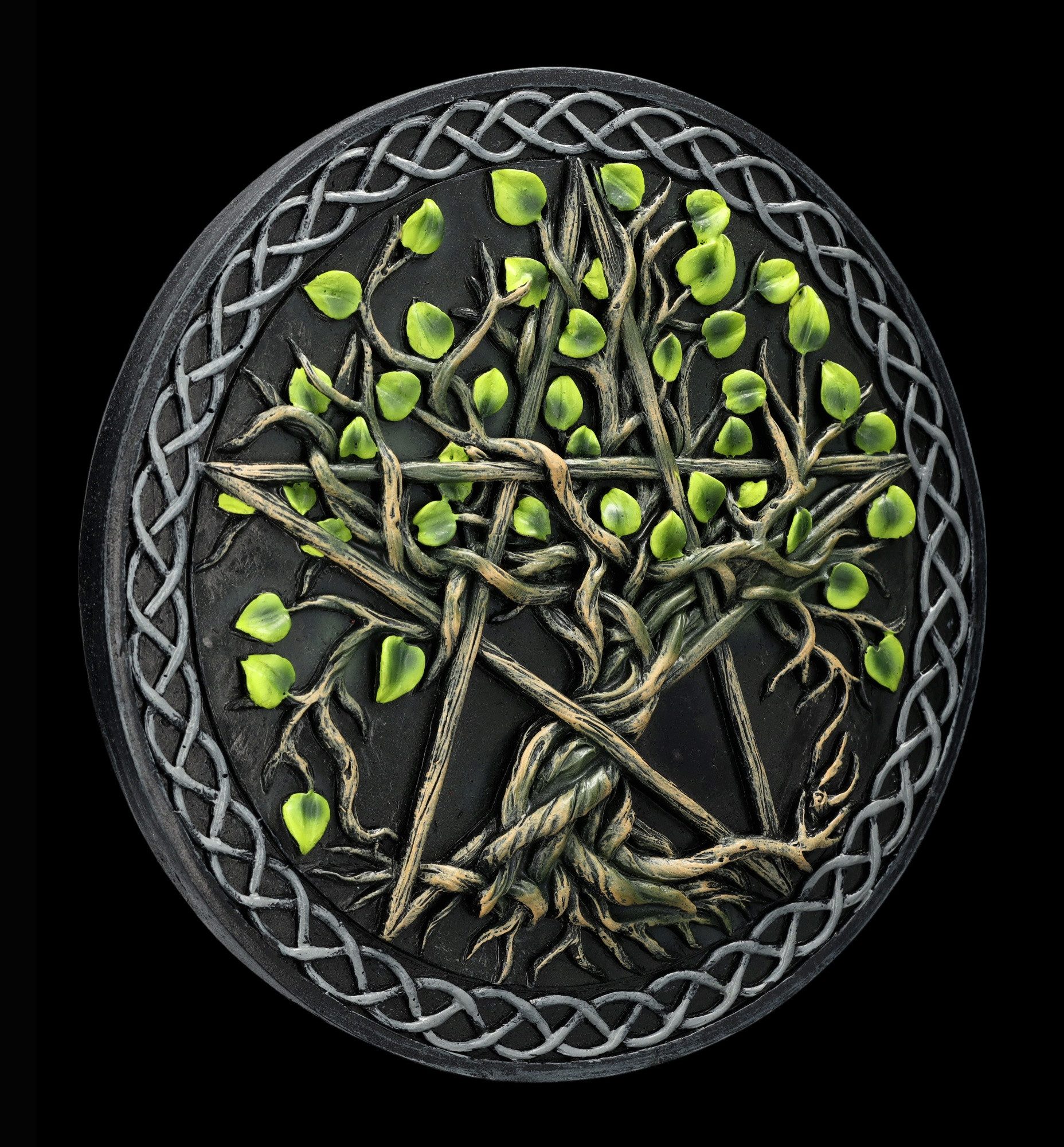 Figuren Shop GmbH Wanddekoobjekt Wandrelief - Pentagramm und Lebensbaum - Wanddeko Fantasy Mythologie