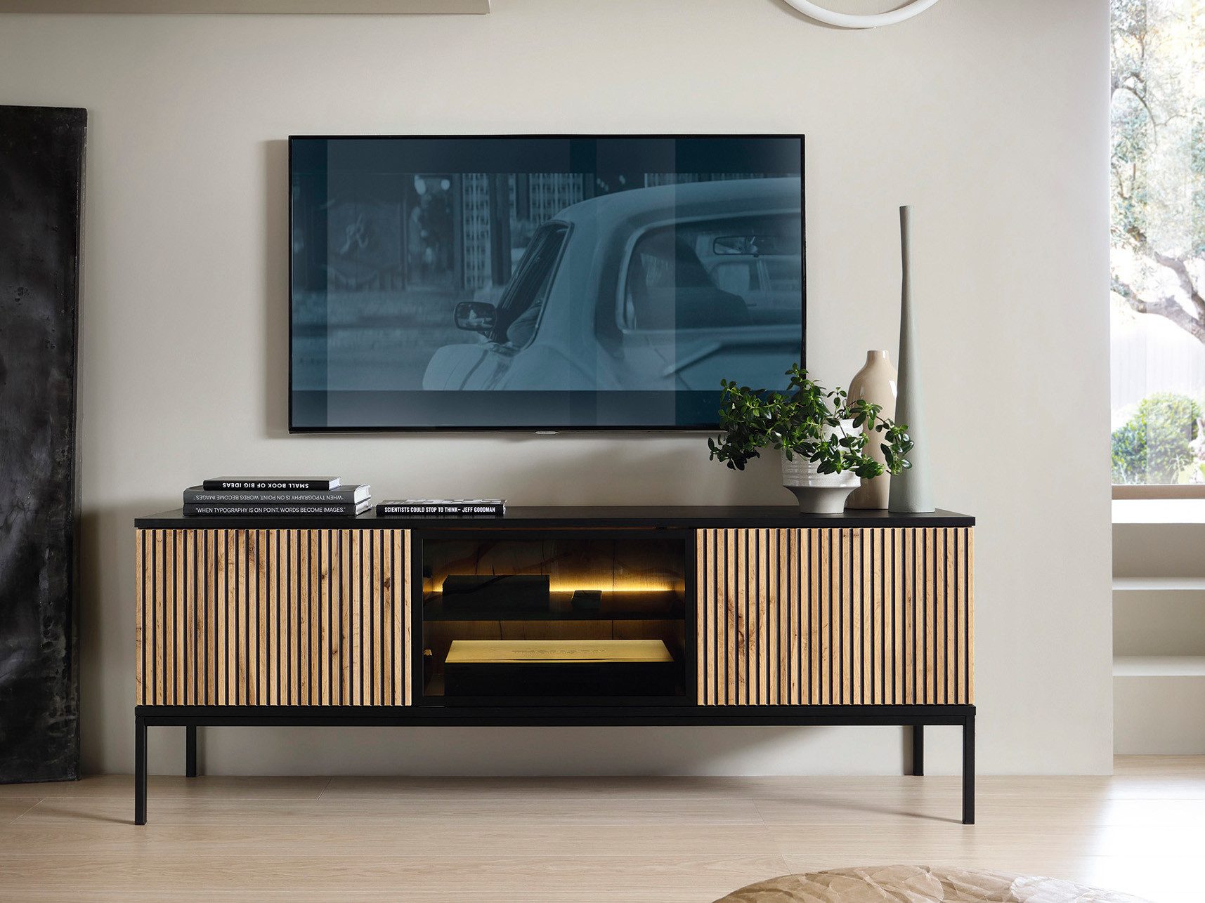 Compleo TV-Schrank LINO, TV Tisch gerifflete Front, Fernsehschrank Modern W günstig online kaufen