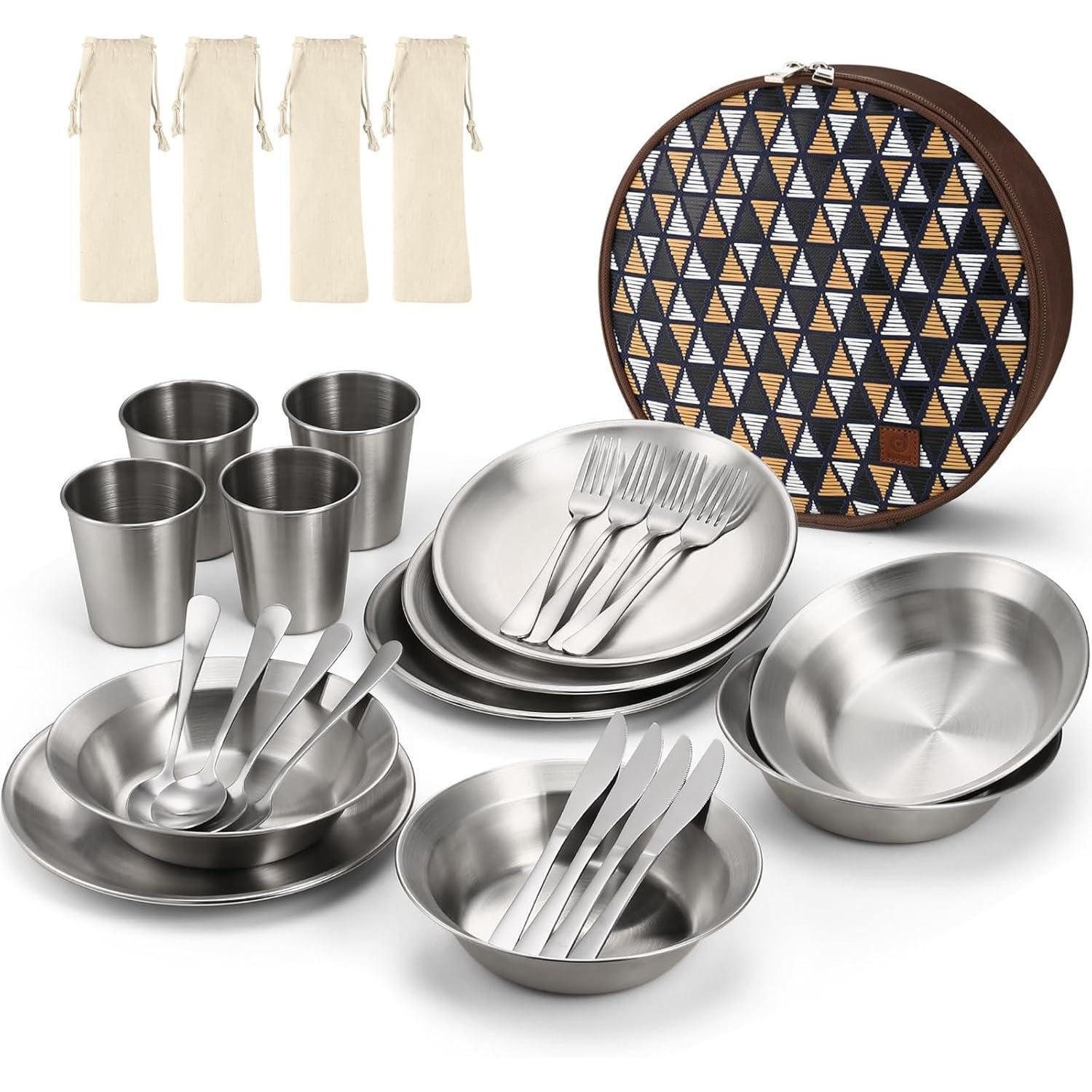 LuxusKollektion Besteck-Set Campingbesteck 25tlg Edelstahl Etui Messer Gabel Löffel für 4 Person