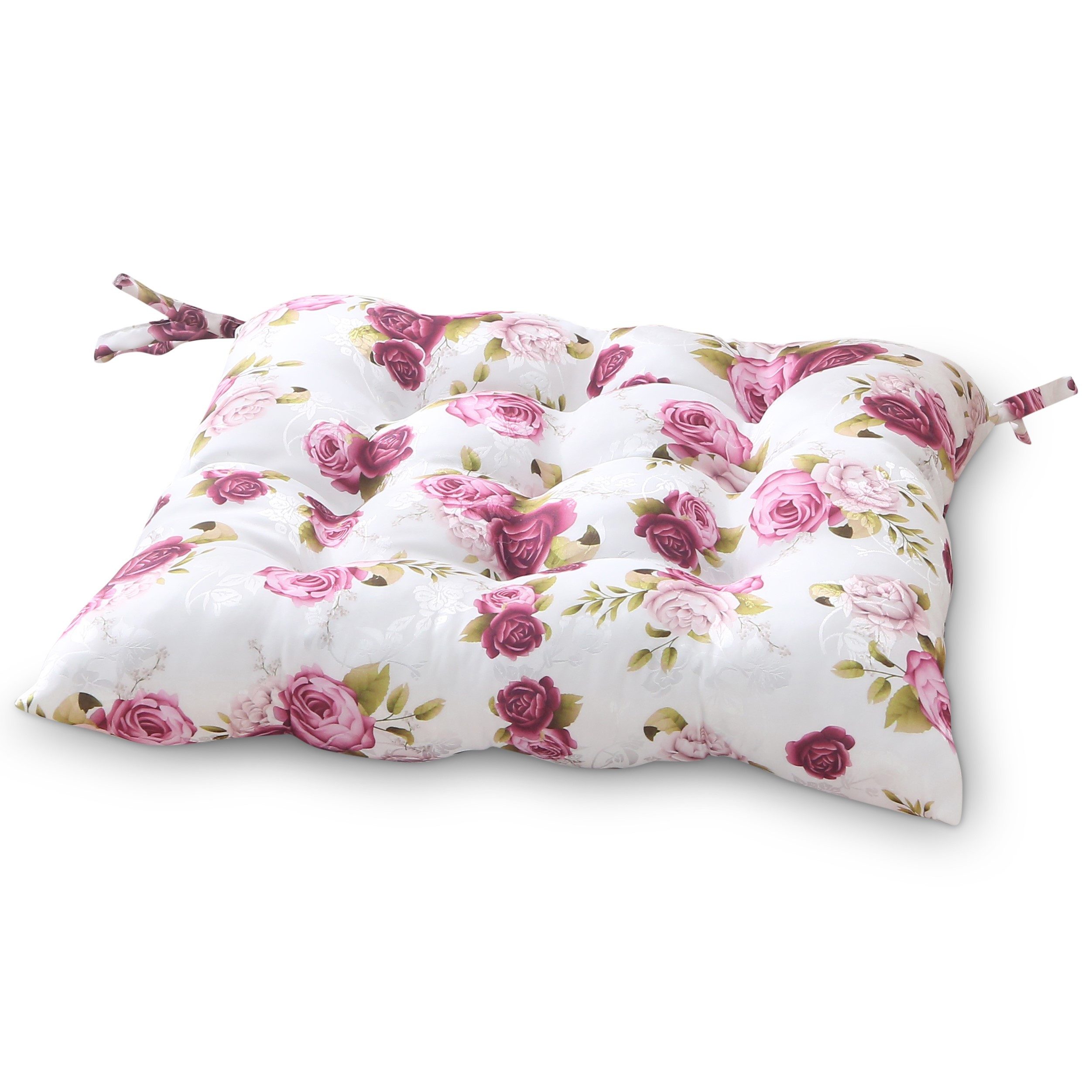 wometo Stuhlkissen Stuhlkissen Rosi 40x40 mit Binde-Bändern, Haltebändern, OEKO-TEX® Sitzkissen mit Rosen-Motiv im Landhaus-Stil