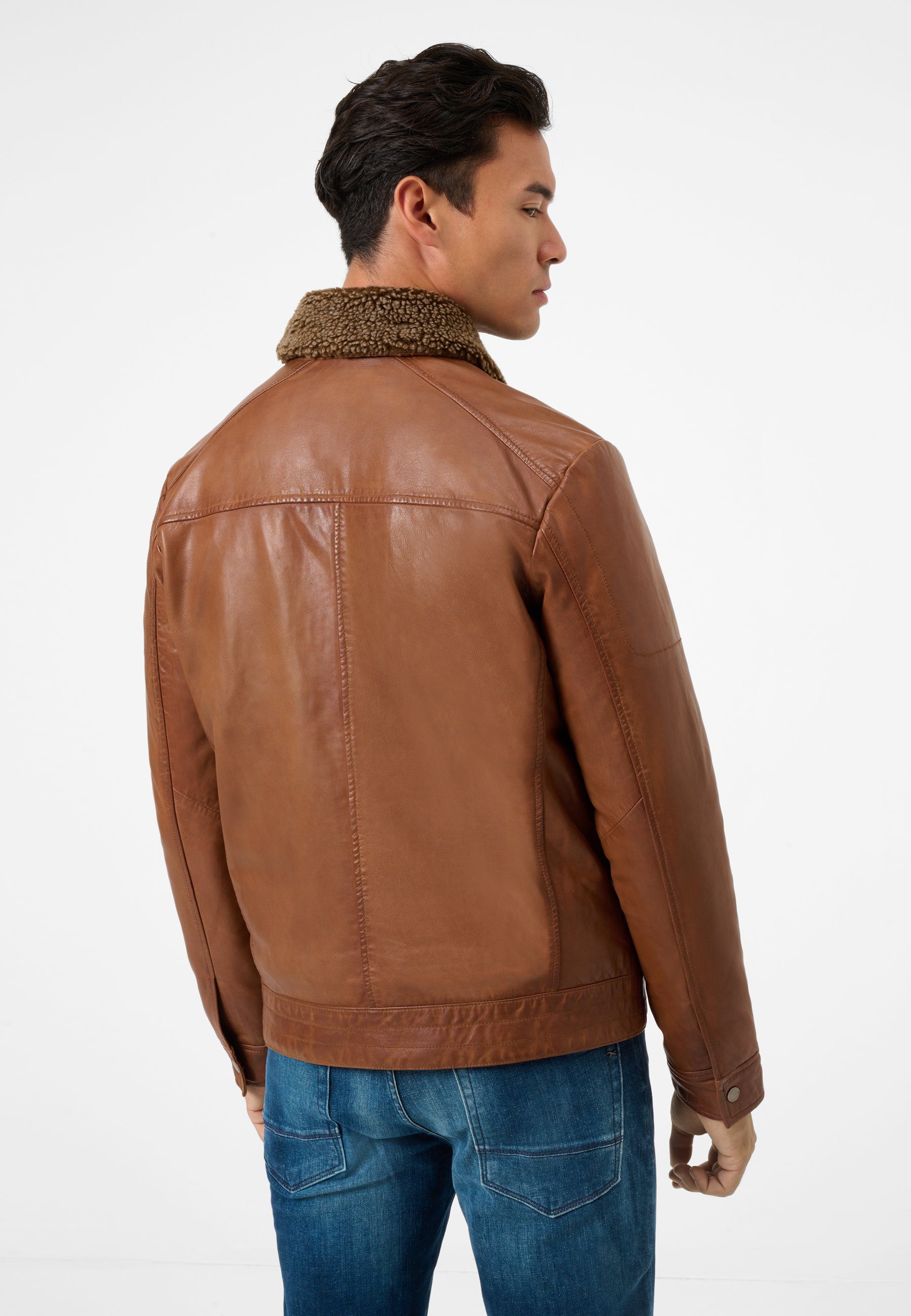 RICANO Lederjacke Dino Lederjacke mit Fellkragen und Brusttaschen