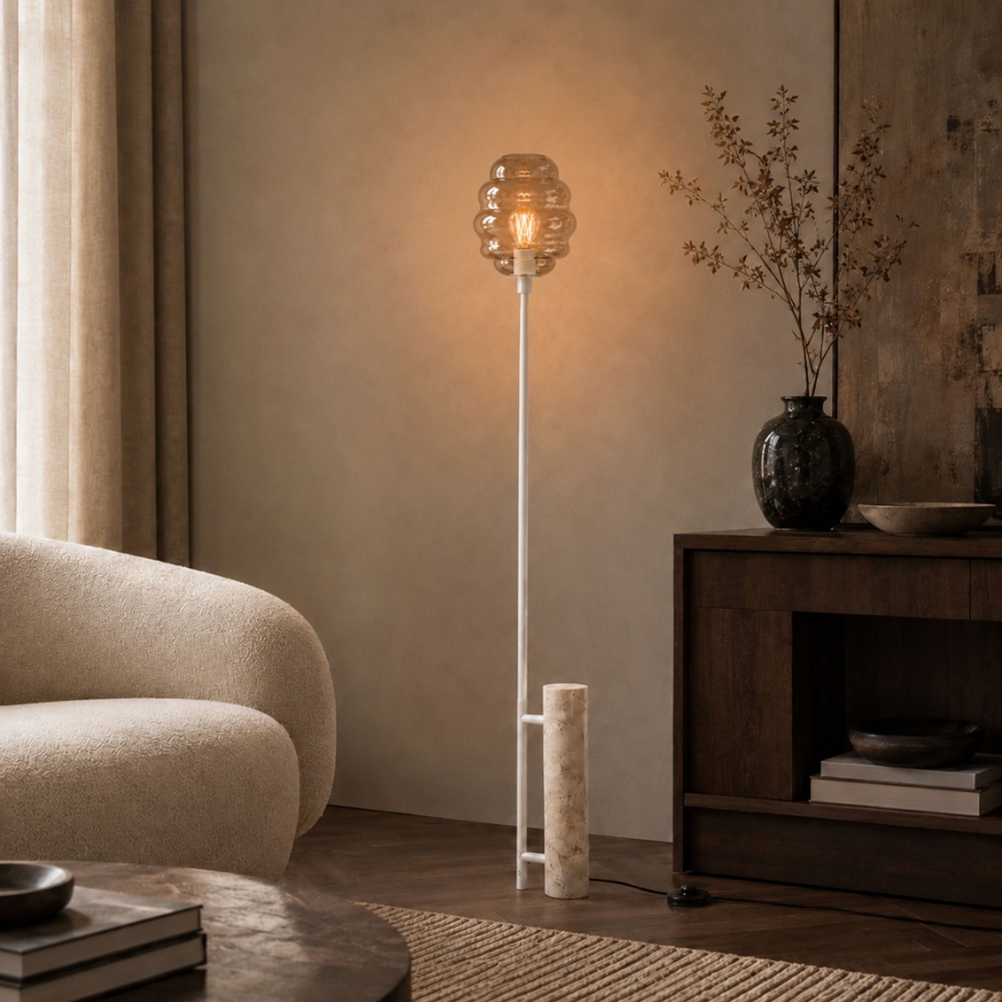 s.luce Stehlampe Echos Travertin-Stein Rauch