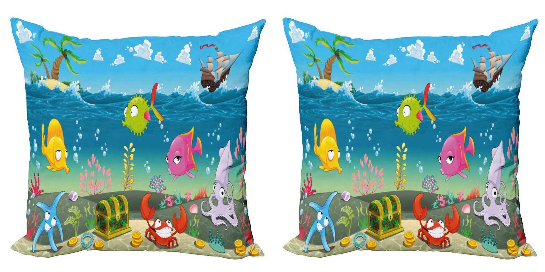 Kissenbezüge Modern Accent Doppelseitiger Digitaldruck, Abakuhaus (2 Stück), Cartoon Meerestiere Unterwasser