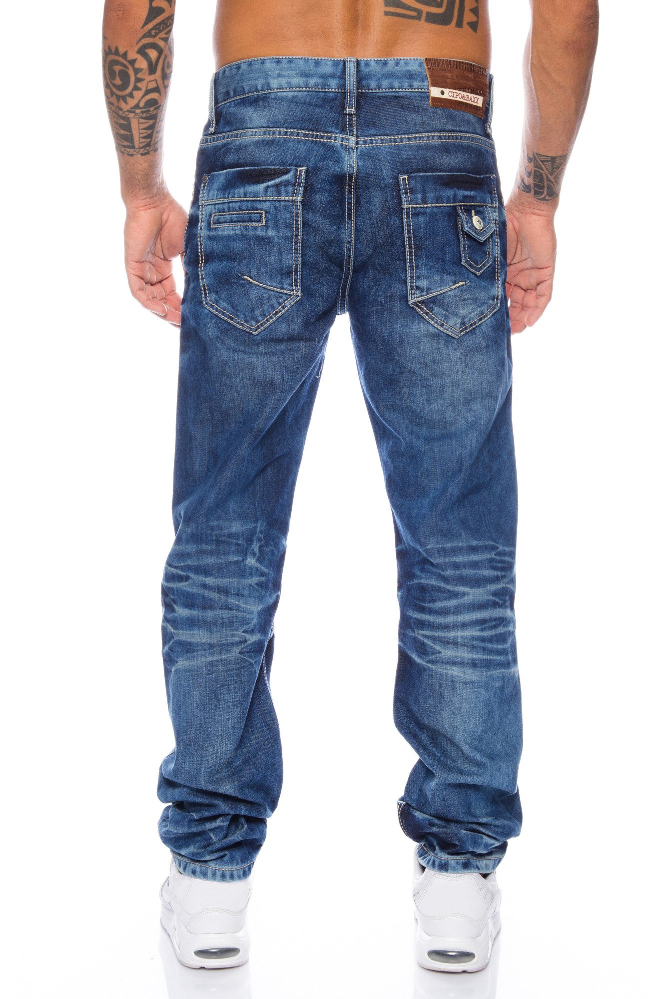 Cipo & Baxx Regular-fit-Jeans Herren Jeans Hose im dezentem Design dezente Kontrastnähte – Bild 3 von 5