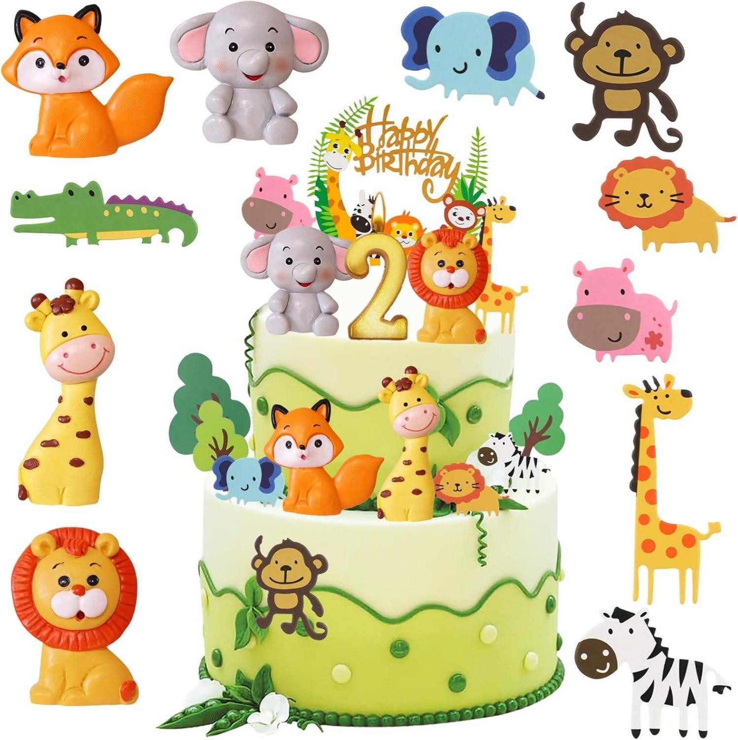 Dekohänger 16-teilige Dschungel Safari Zoo Waldtiere Tortendeko 2. Geburtstag