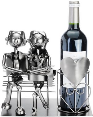 BRUBAKER Weinflaschenhalter Liebespaar auf Bank Flaschenhalter, (Valentinstagsgeschenk, 1-St., romantisches Wein Geschenk), Weinhalter Metall Skulptur mit Geschenkkarte
