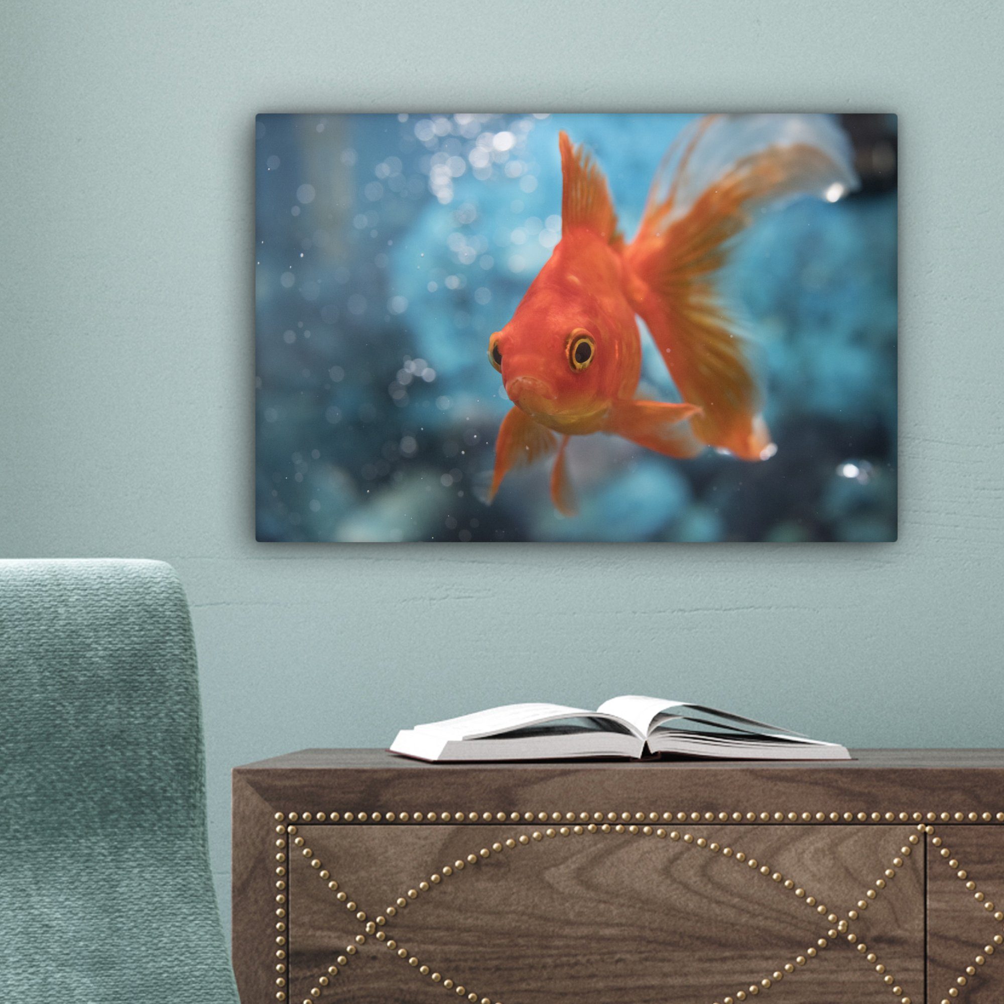 - - Wanddeko, St), Leinwandbild (1 cm Goldfisch Wasser Wandbild OneMillionCanvasses® Aufhängefertig, 30x20 Orange, Leinwandbilder,