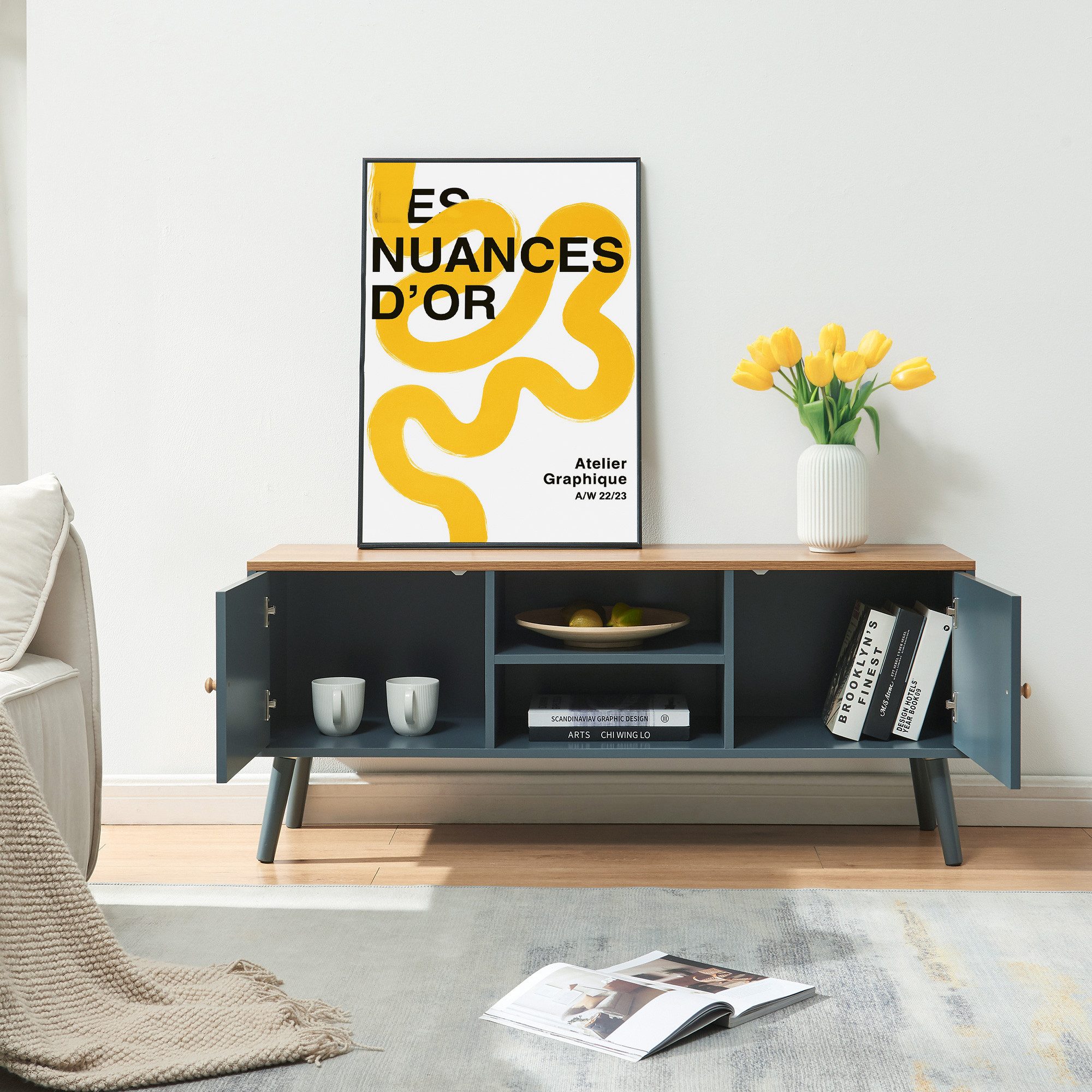 en.casa TV-Schrank »Reyljand« mit 2 Türen 120x35x50 cm Grau / Eicheoptik günstig online kaufen