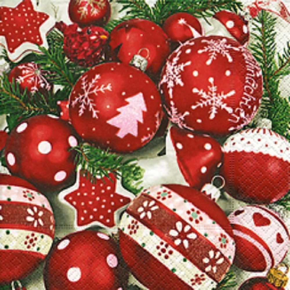 Paper+Design Papierserviette 20 COCKTAIL SERVIETTEN 25x25cm Christbaumkugeln rot weiß
