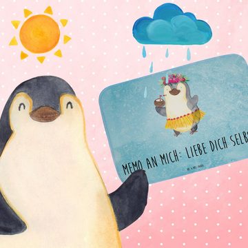Badematte Pinguin Kokosnuss - Eisblau - Geschenk, entspannt, Duschmatte, Aloha, Mr. & Mrs. Panda, Höhe 1 mm, 100% Polyester, rechteckig, Einzigartiges Design