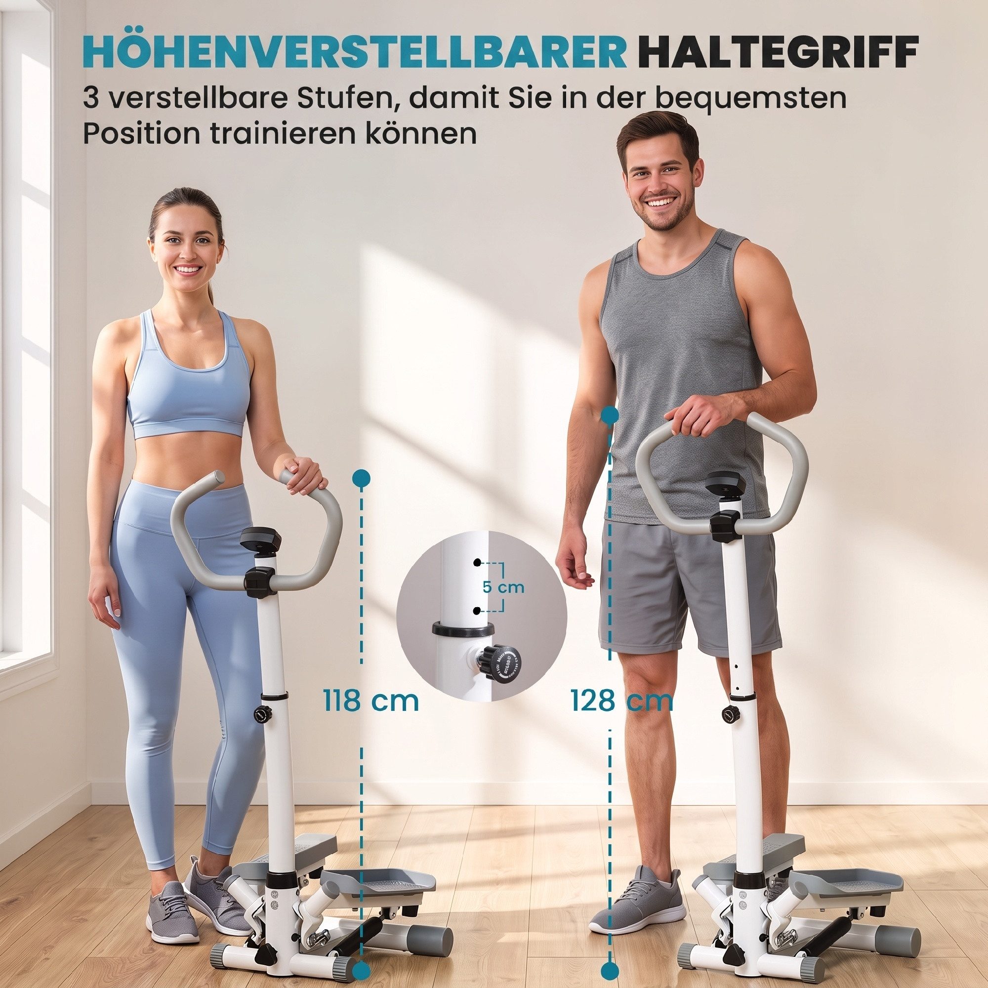 HOMCOM Stepper mit LCD-Bildschirm (Hometrainer für Zuhause, 1-tlg., Fitness Heimtrainer), höhenverstellbar, Weiß+Grau – Bild 4 von 5