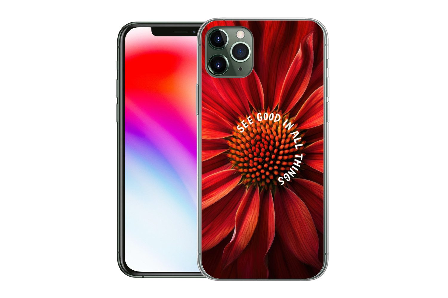 MuchoWow Handyhülle für Apple iPhone 11 Pro Max Nahaufnahme - Blume - Zitat - Rot, Smartphone-Bumper, Print, Handy Schutzhülle Dünn