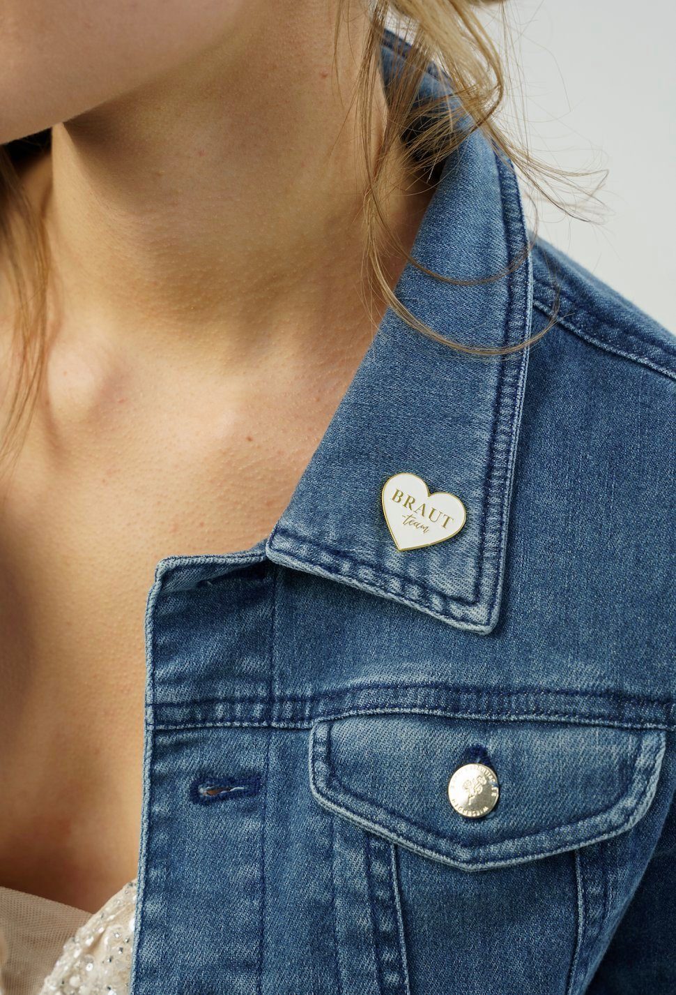 Brosche "Brautteam" Ansteck-Pin in Herzform, Brosche, JGA