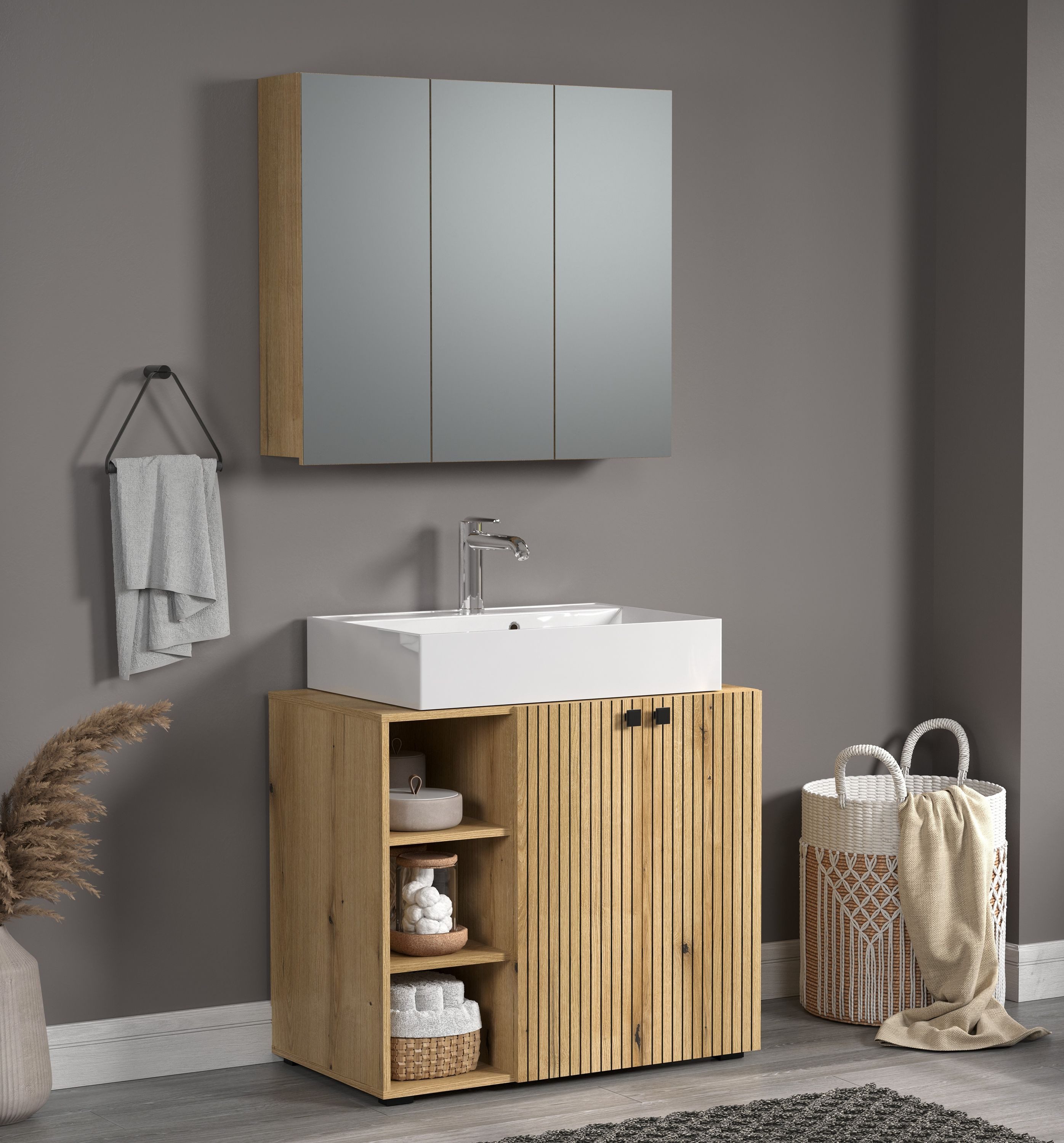 trendteam Badmöbel-Set, (2-St., Waschbeckenunterschrank Spiegelschrank), Waschbeckenunterschrank Spiegelschrank 90x186x53cm