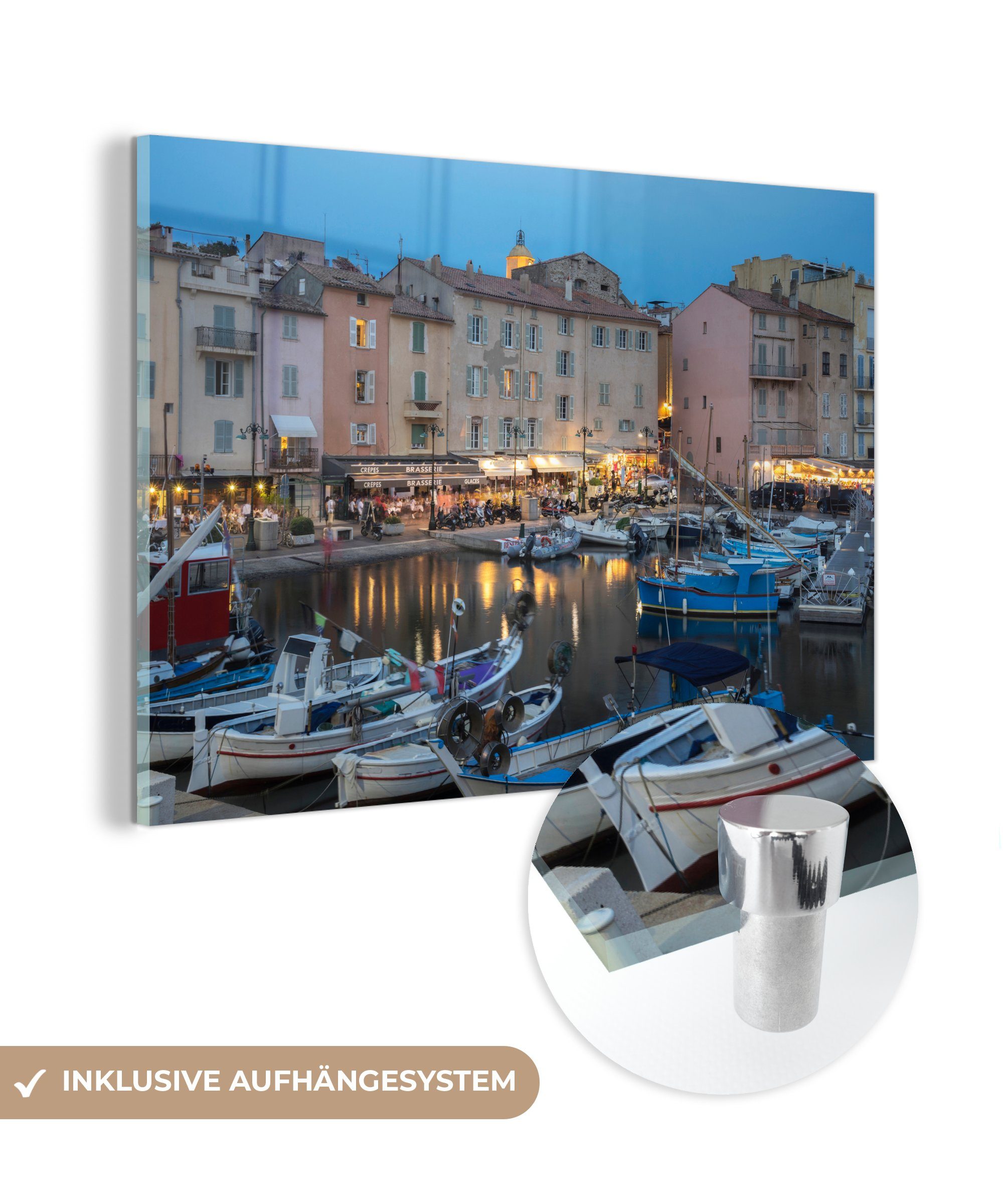MuchoWow Acrylglasbild Der Hafen von Saint-Tropez in der Abenddämmerung in Frankreich, (1 St), Acrylglasbilder Wohnzimmer & Schlafzimmer