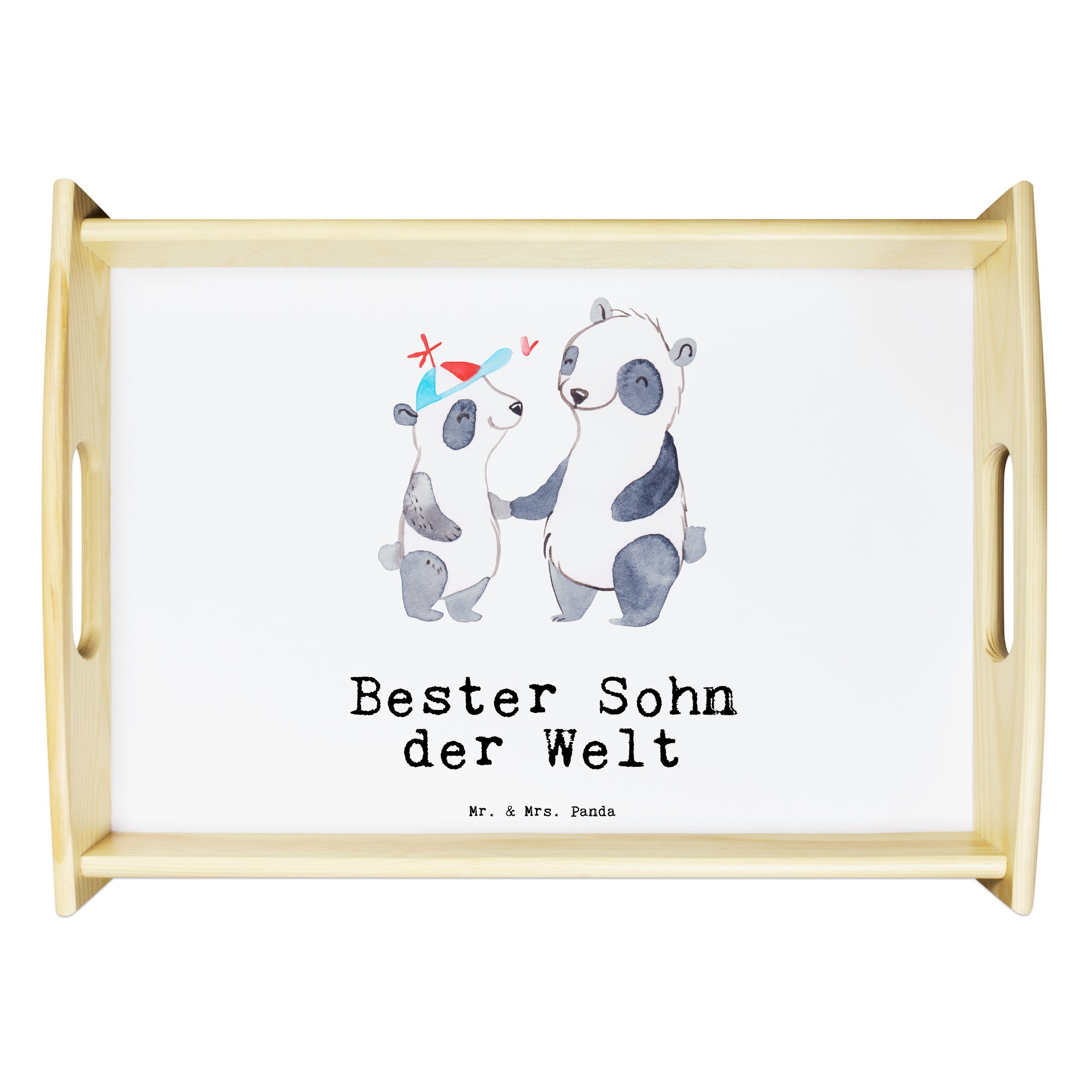 Mr. & Mrs. Panda Tablett Panda Bester Sohn der Welt - Weiß - Geschenk, Mitbringsel, Familie, S, Echtholz lasiert, (1-tlg)