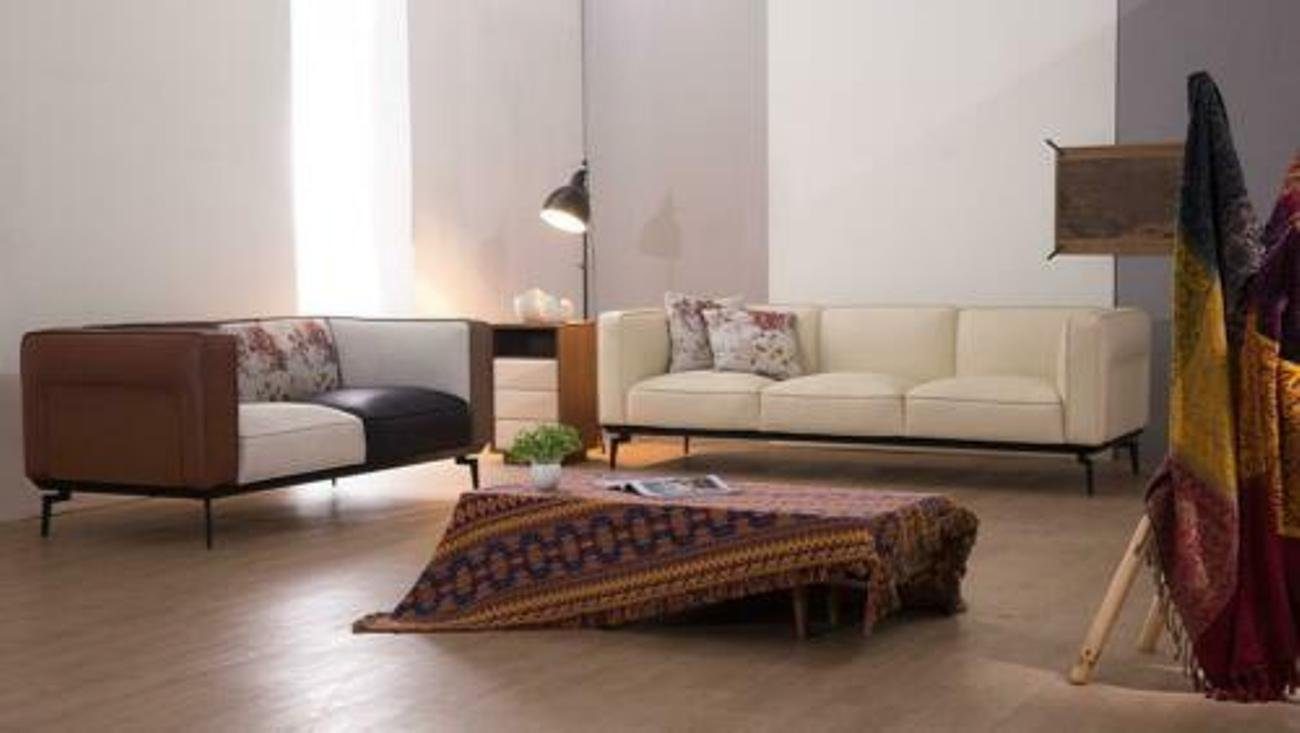 JVmoebel Wohnzimmer-Set, Luxus Designer Sitz Garnitur Sofa Polster Set Holz Leder Textil 3+2