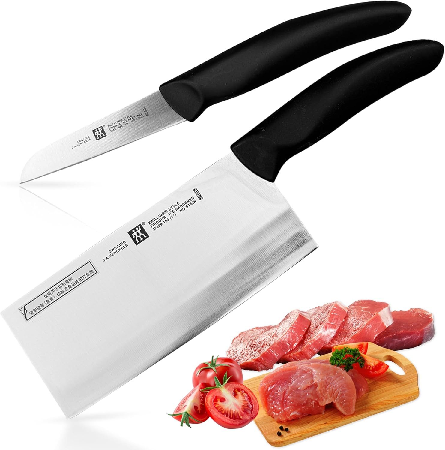 Zwilling Messer-Set Hackmesser 18cm + Gemüsemesser 8cm, Breites Klingenblatt (2-tlg), Rostfrei, Spezialstahl/Kunstoff-Griff