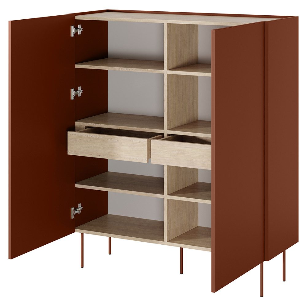 Lomadox Highboard DELFT-141, in rot und Eiche, 120 cm breit, versteckte Sch günstig online kaufen