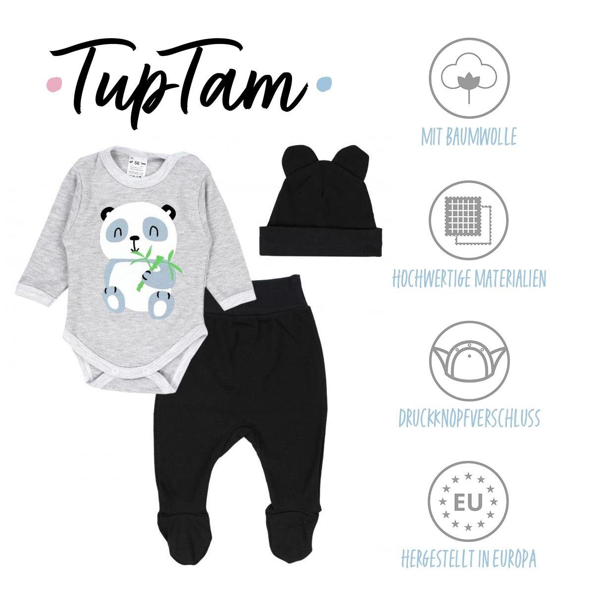 TupTam Erstausstattungspaket Baby Kleidung Strampelhose / Set Bekleidungsset Panda Schwarz Body Mütze Grau